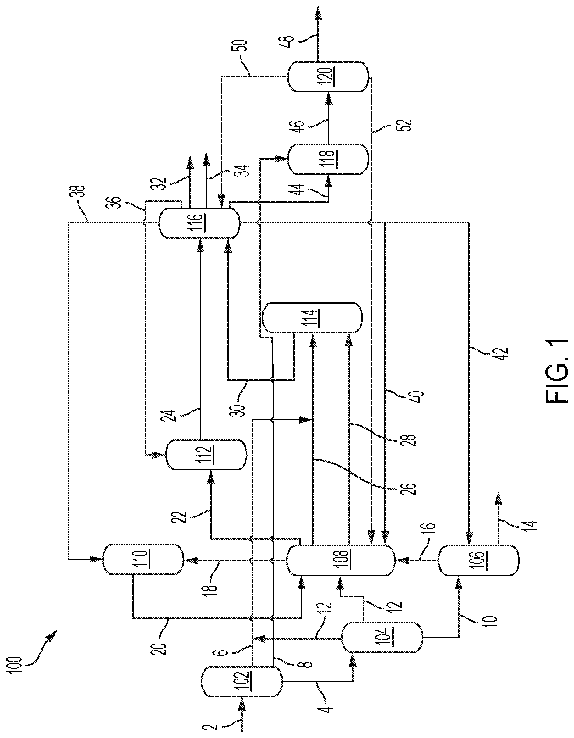 Patent US12378485 Figure 1 – Methods for processing a hydrocarbon oil feed stream utilizing a delayed coker, steam enhanced catalytic cracker, and an aromatics complex