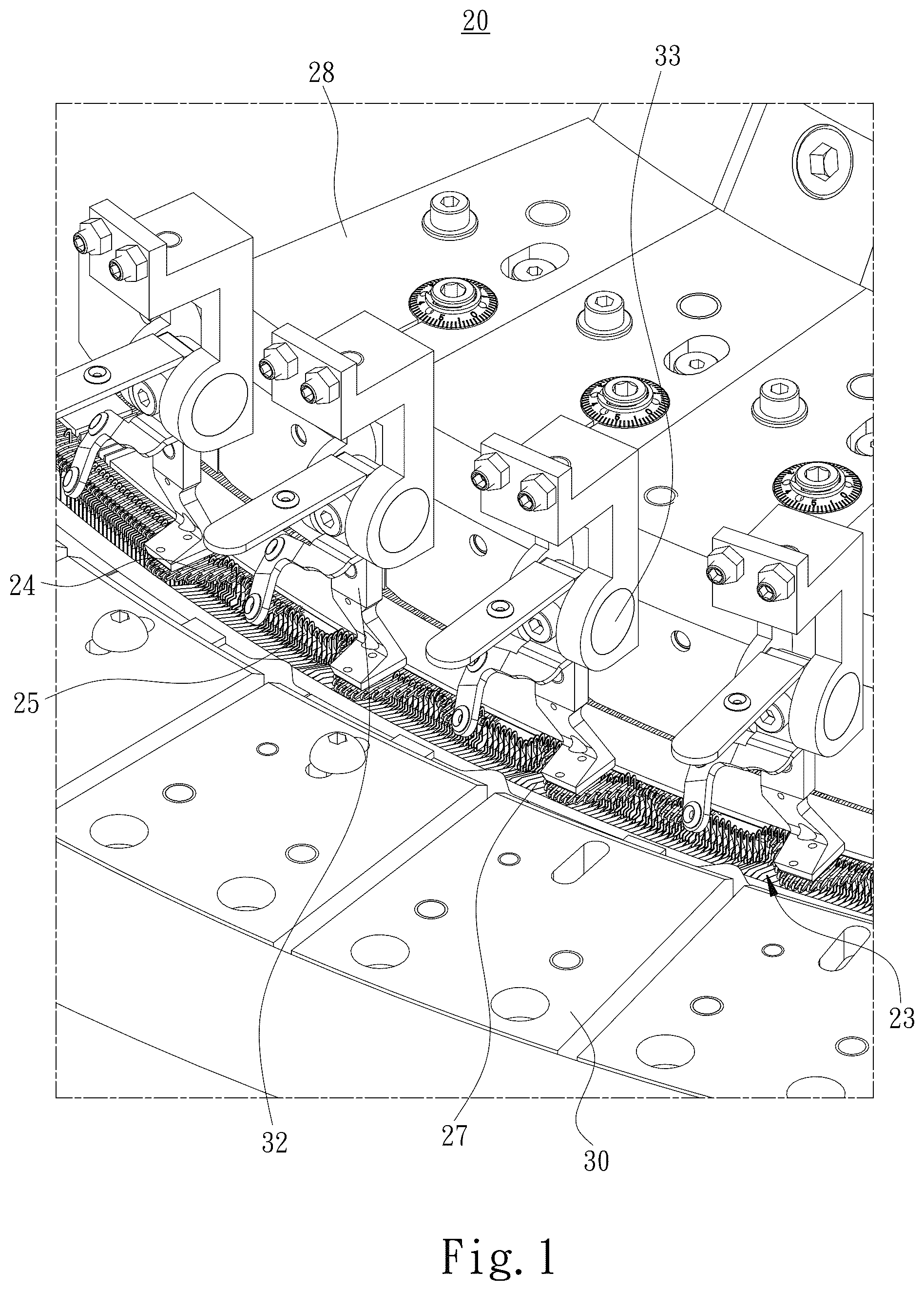 Patent US12378708 Figure 1 – Circular knitting machine for knitting pile fabric