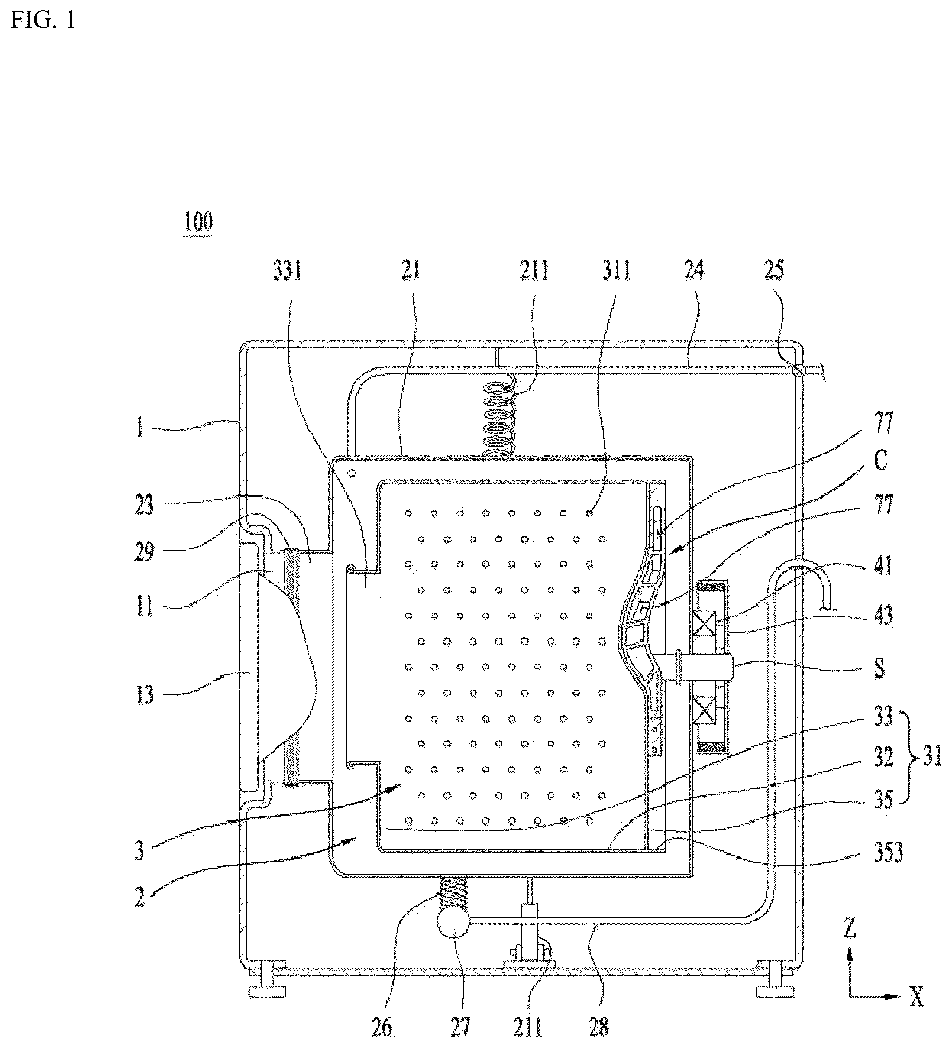 Patent US12378712 — Apparatus for treating laundry — Figure 1