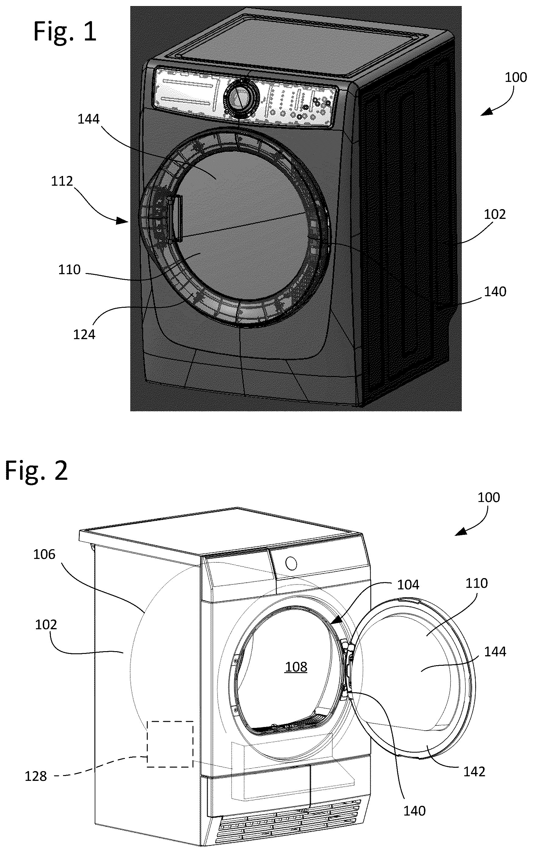 Patent US12378715 Figure 1 – Laundry machine door assembly