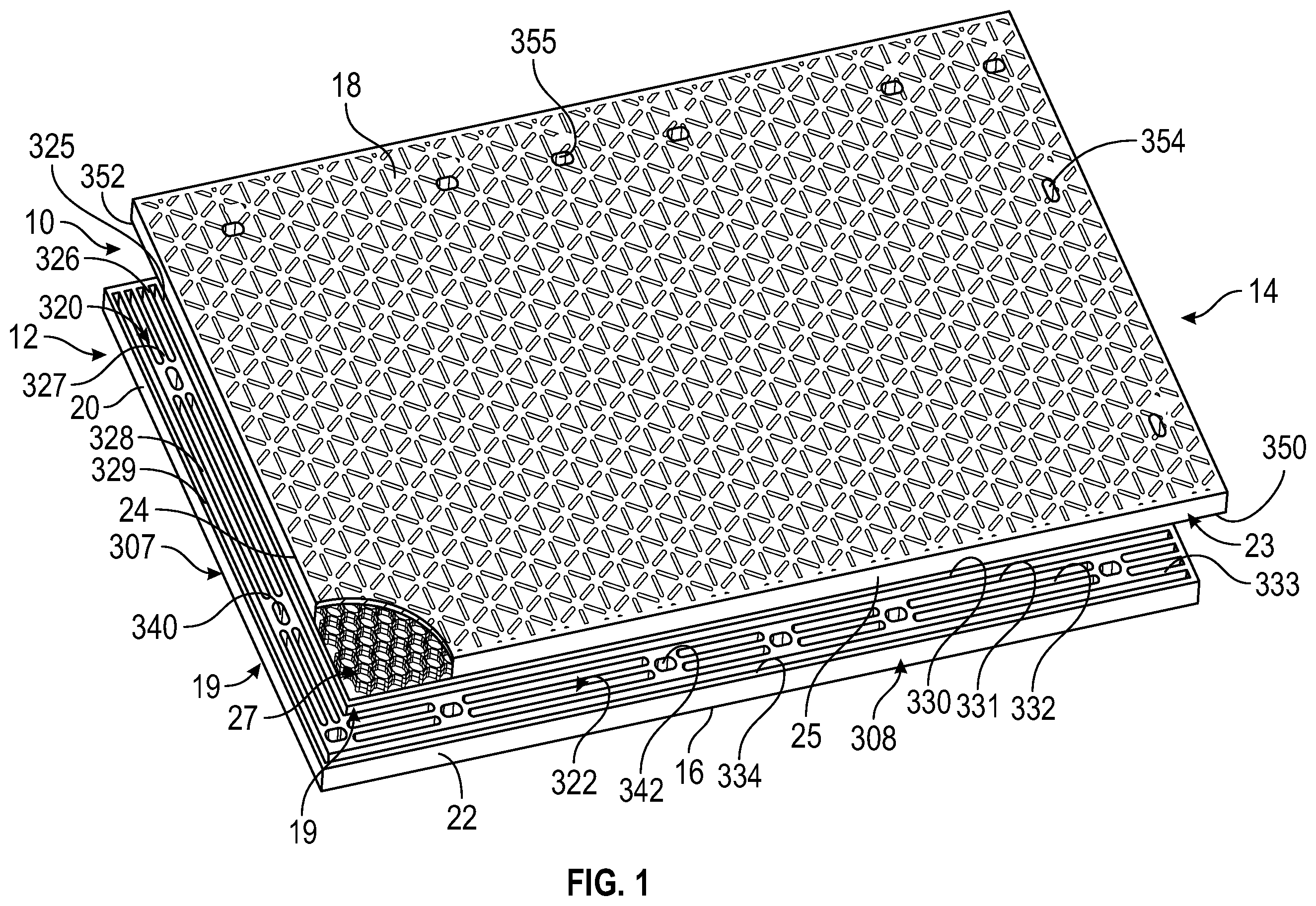 Patent US12378731 — Overlapping modular mat system including mat components having fortifying members — Figure 1