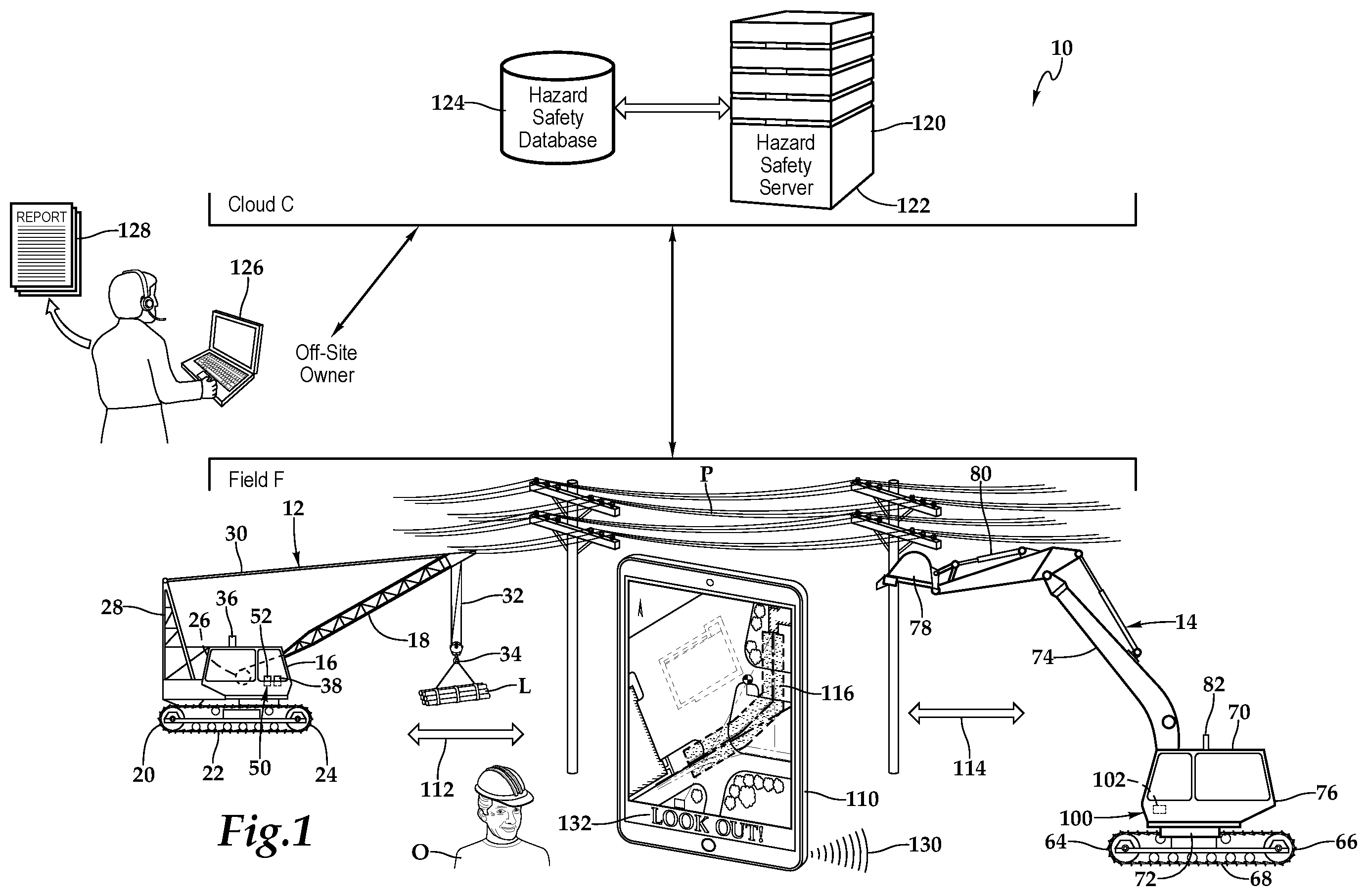Patent US12378752 — Heavy equipment hazard warning apparatus and system and method for use of same — Figure 1