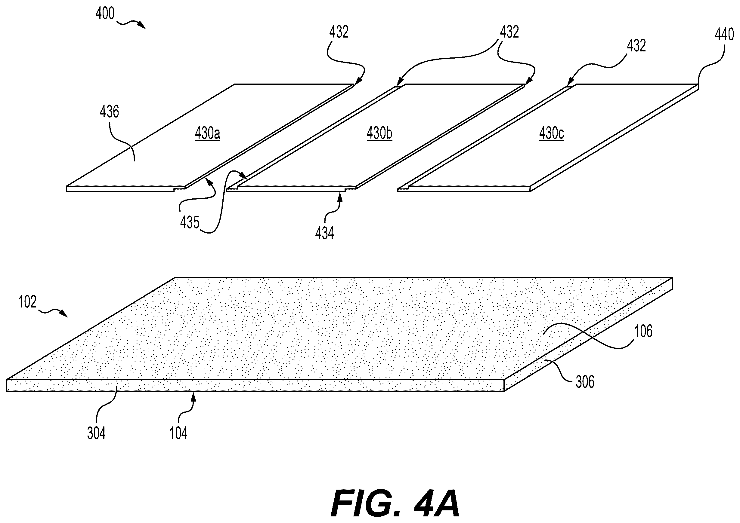 Patent US12378776 Figure 4 – Porcelain board tile assemblies, systems, and methods for surface installations