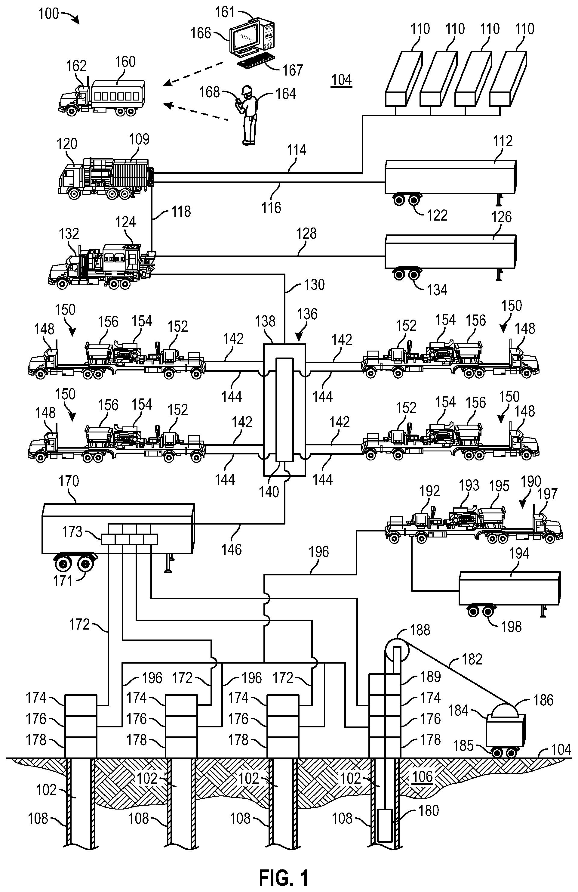 Patent US12378861 Figure 1 – Coordinated pumping operations