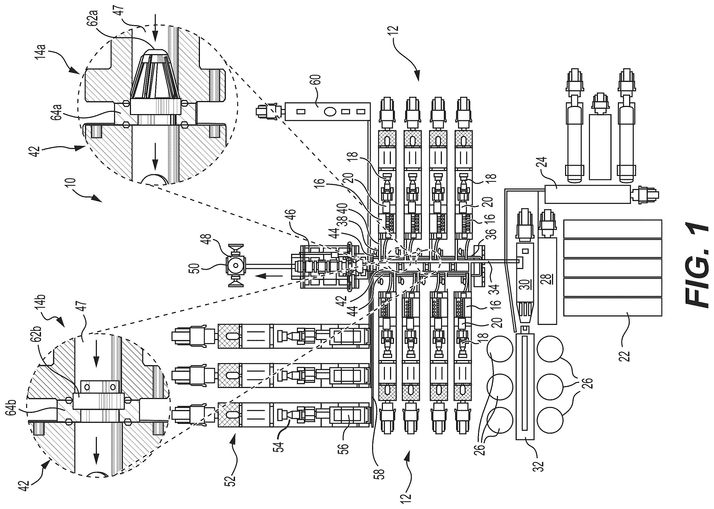 Patent US12378864 — Systems and methods to reduce acoustic resonance or disrupt standing wave formation in a fluid manifold of a high-pressure fracturing system — Figure 1