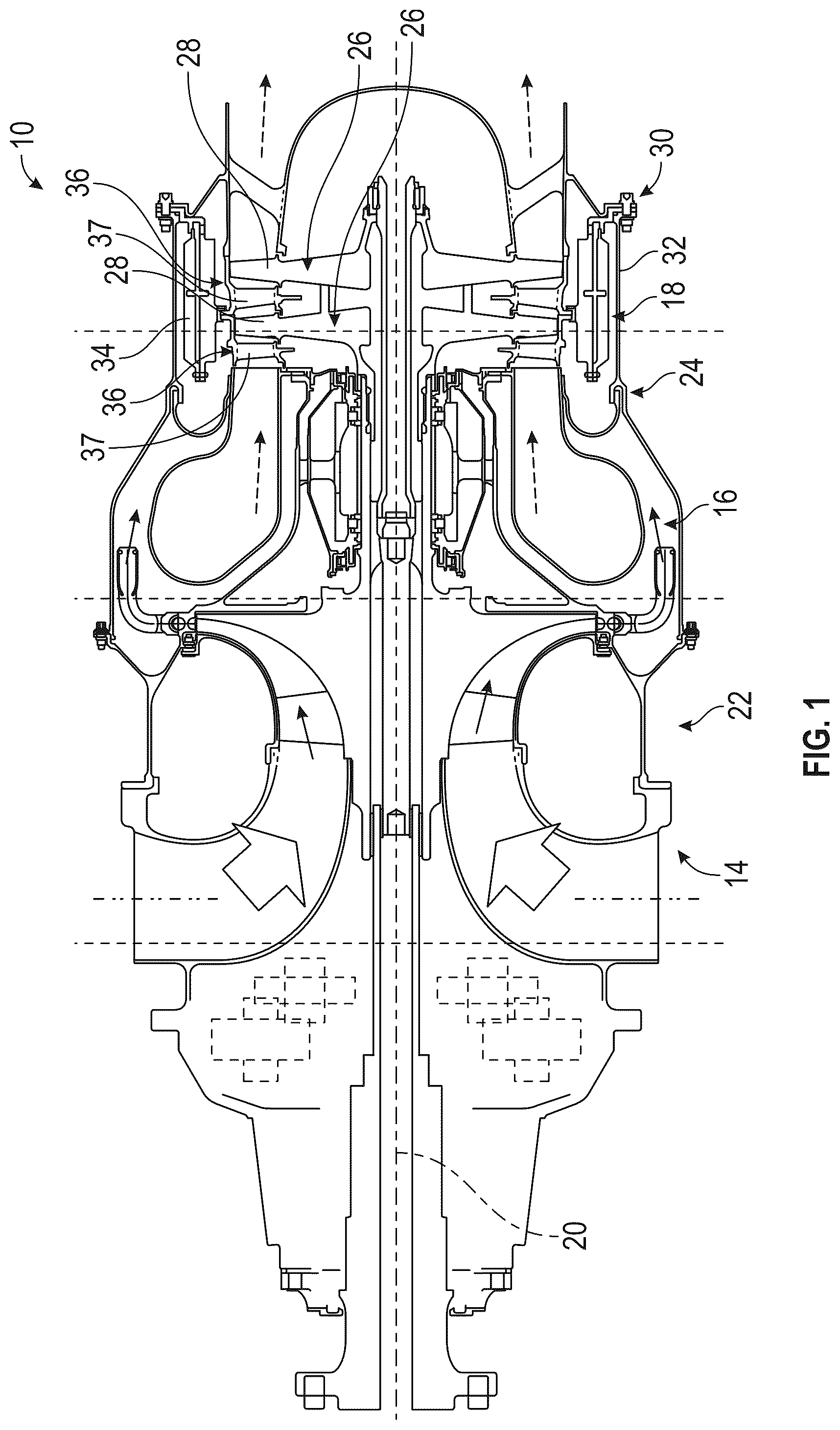 Patent US12378894 Figure 1 – Containment ring for gas turbine engine
