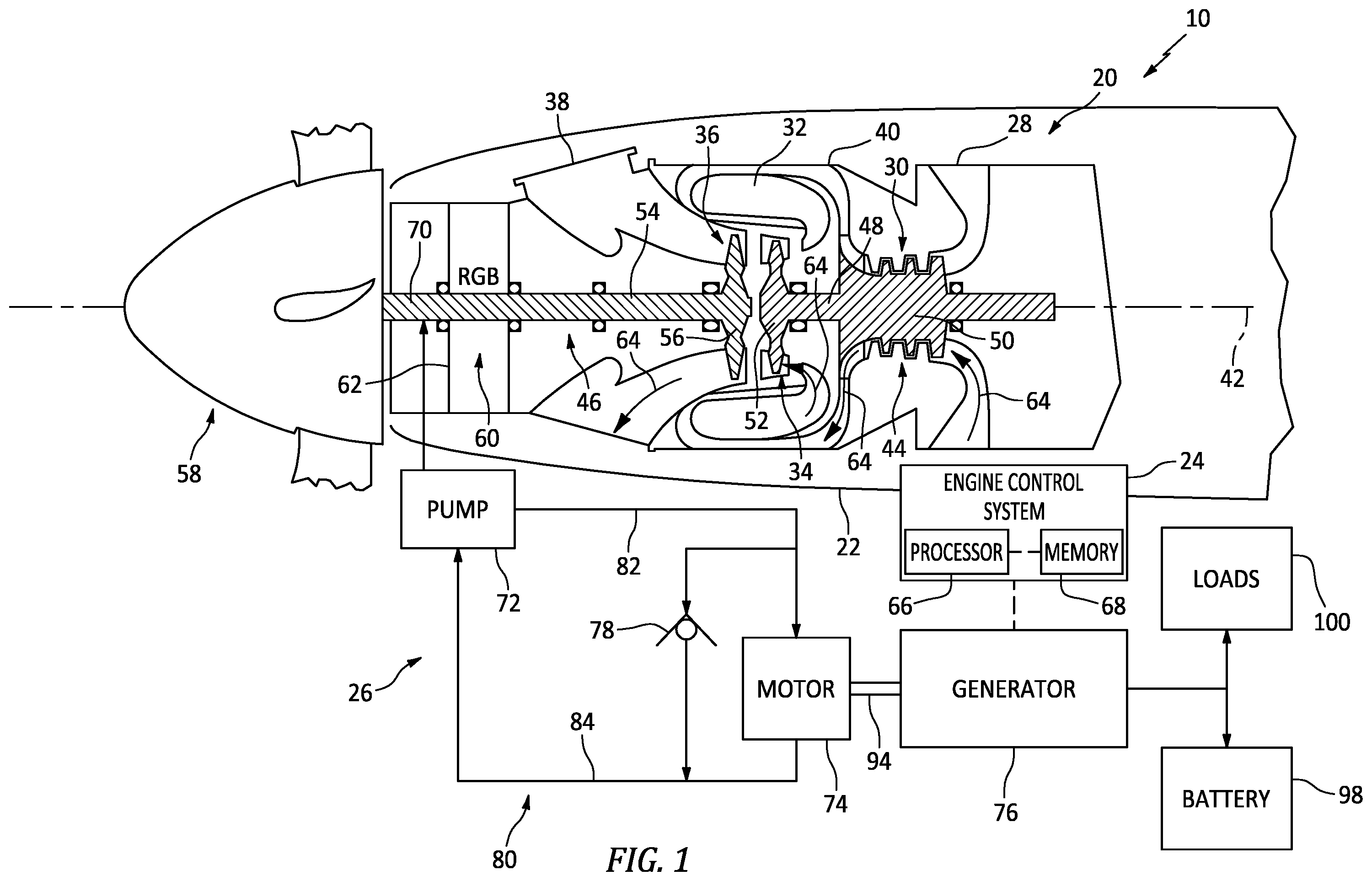 Patent US12378916 — Engine power extraction system and method for using same — Figure 1