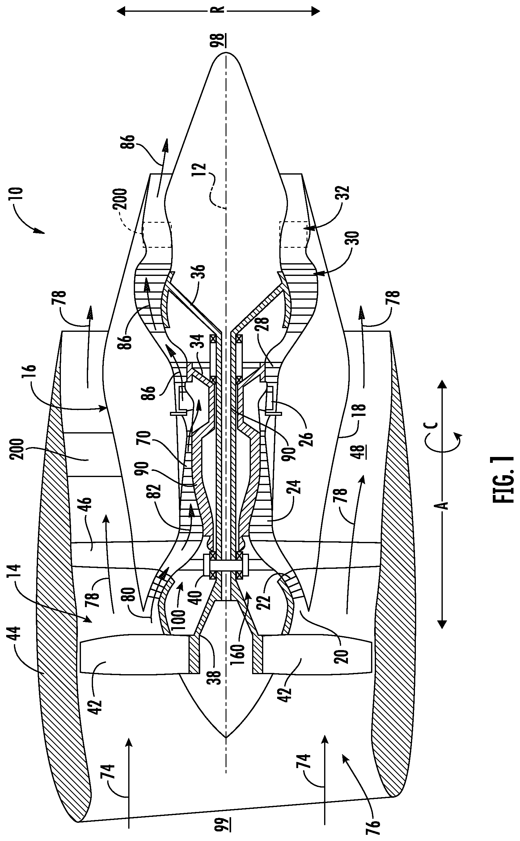 Patent US12378932 — Gas turbine engine having a heat exchanger located in an annular duct — Figure 1