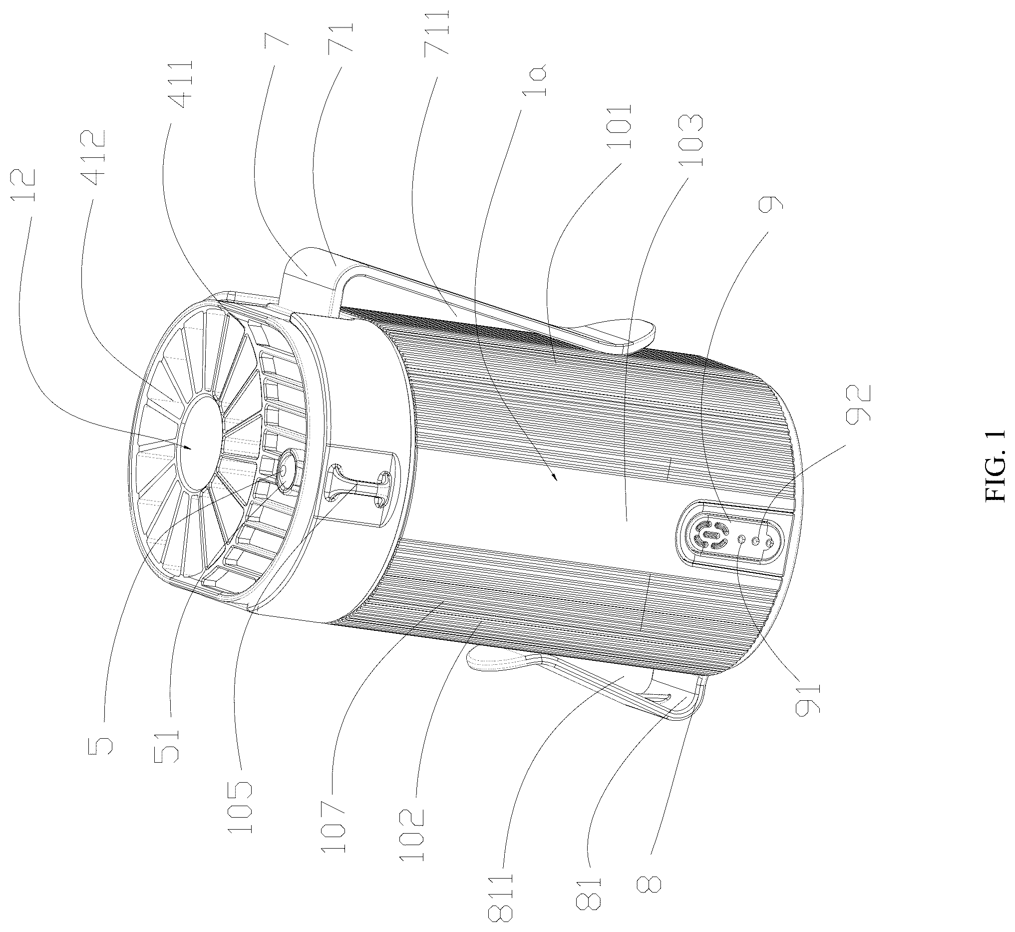 Patent US12378968 — Portable fan and fan assembly — Figure 1