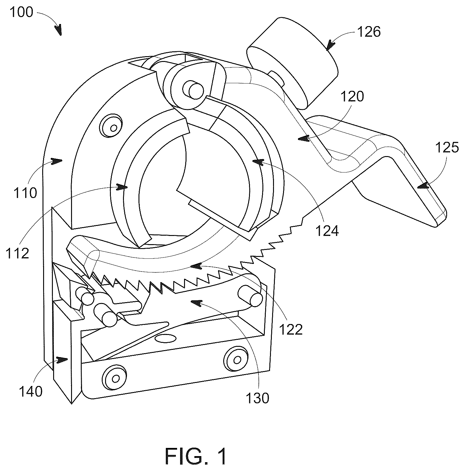 Patent US12378982 Figure 1 – Clamping mechanism