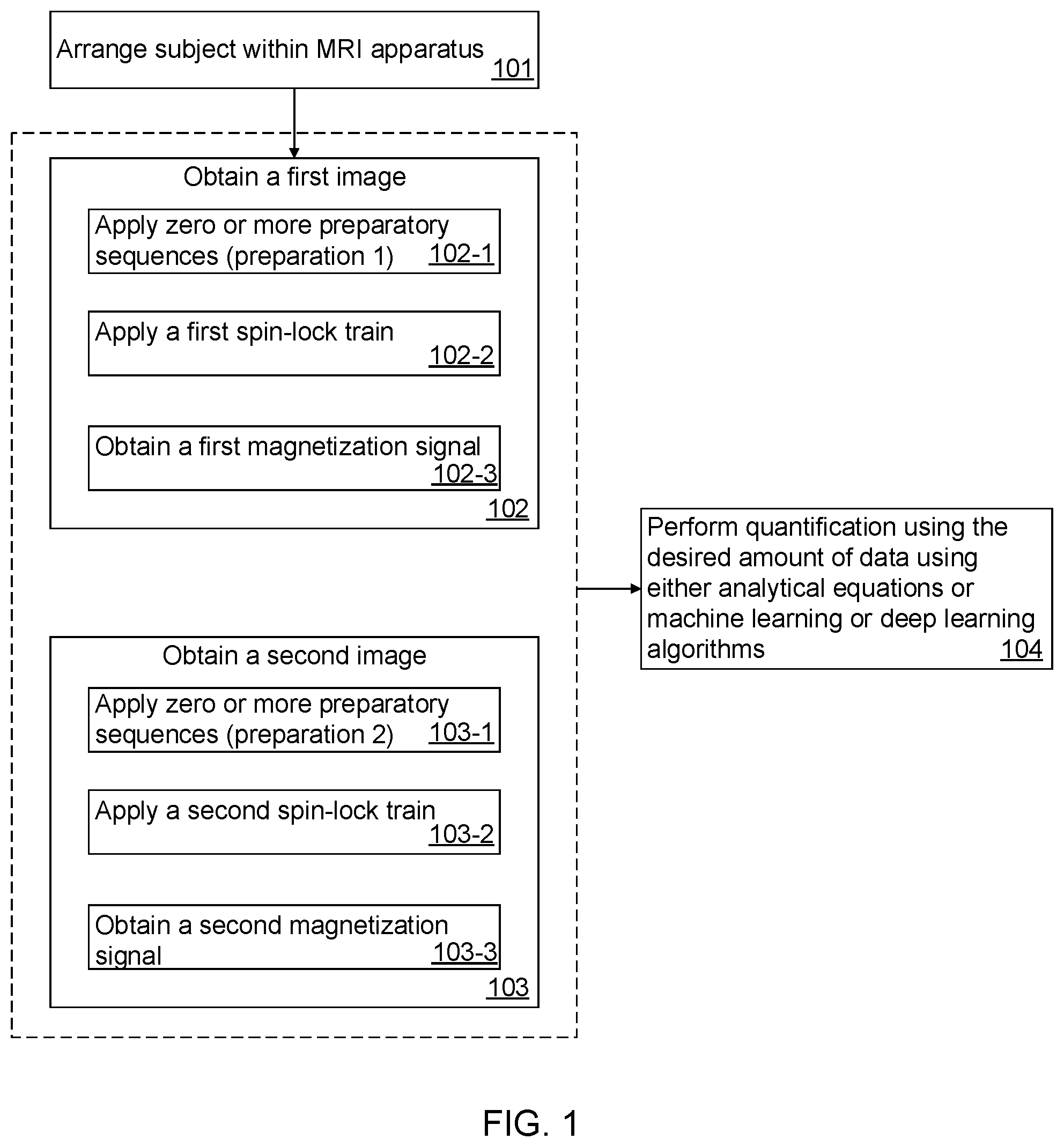 Patent US12386000 — Method and apparatus for quantitative magnetic resonance imaging using spin-lock radio frequency trains — Figure 1