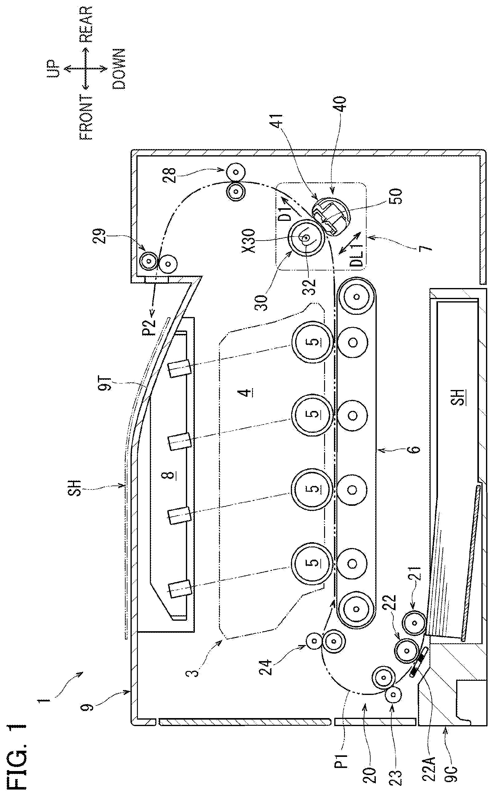 Patent US12386298 — Fixing device including elastic plate for nipping endless belt in cooperation with heating roller, and holder having supporting surfaces for supporting elastic plate — Figure 1