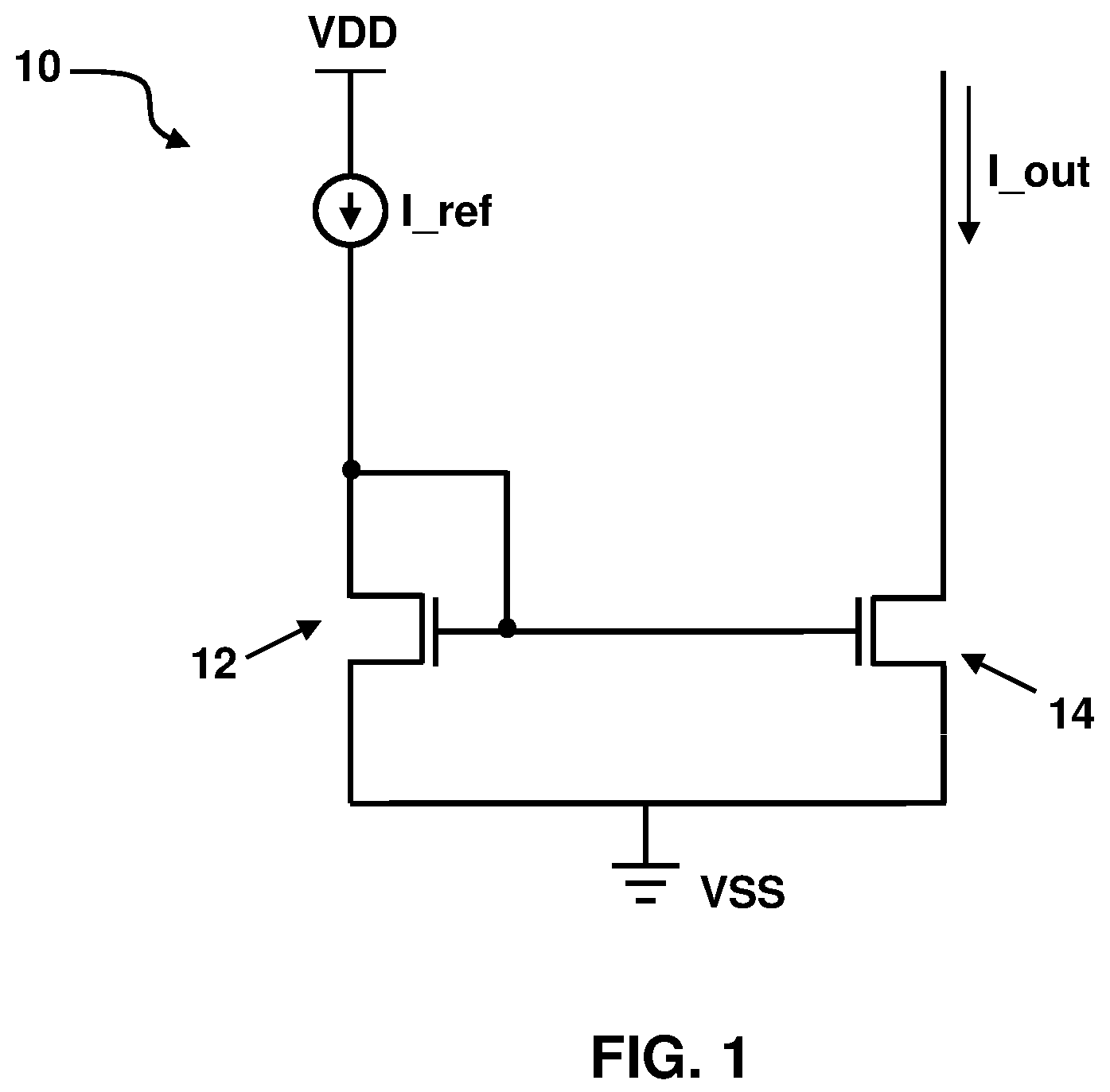 Patent US12386379 — Non-volatile current mirror circuit with programmable transistor — Figure 1