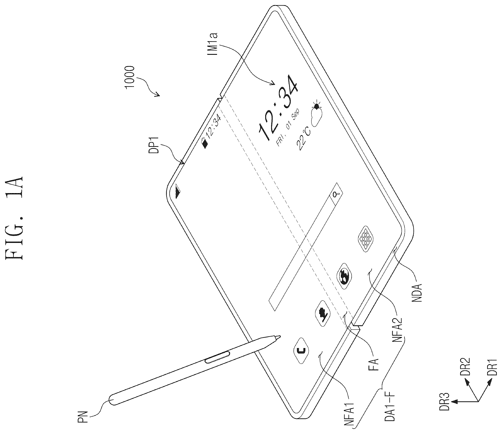 Patent US12386467 Figure 1 – Electronic device configured to sense a pen