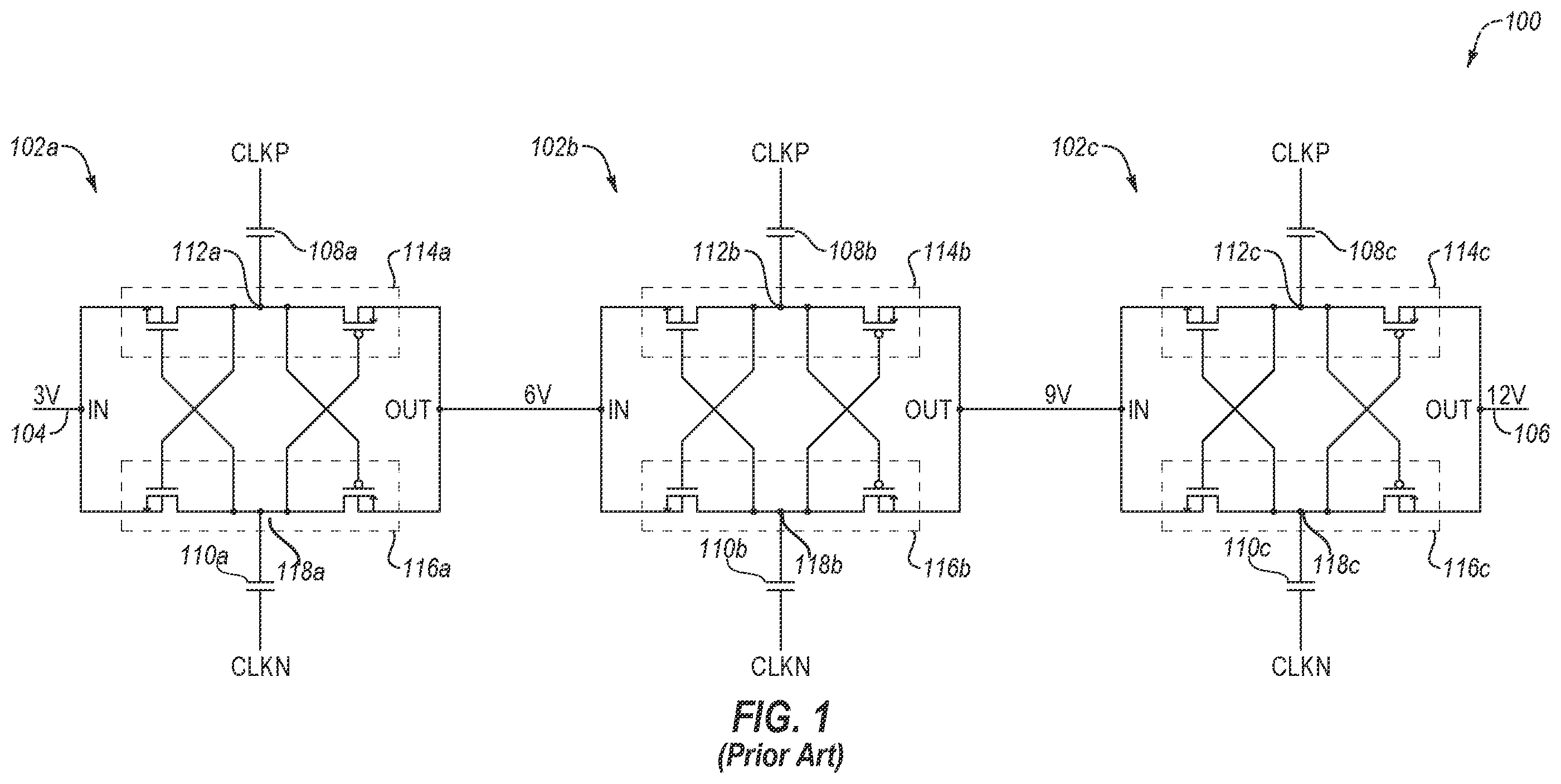 Patent US12395076 — Charge pump cell with improved latch-up immunity and charge pumps including the same, and related systems, methods and devices — Figure 1