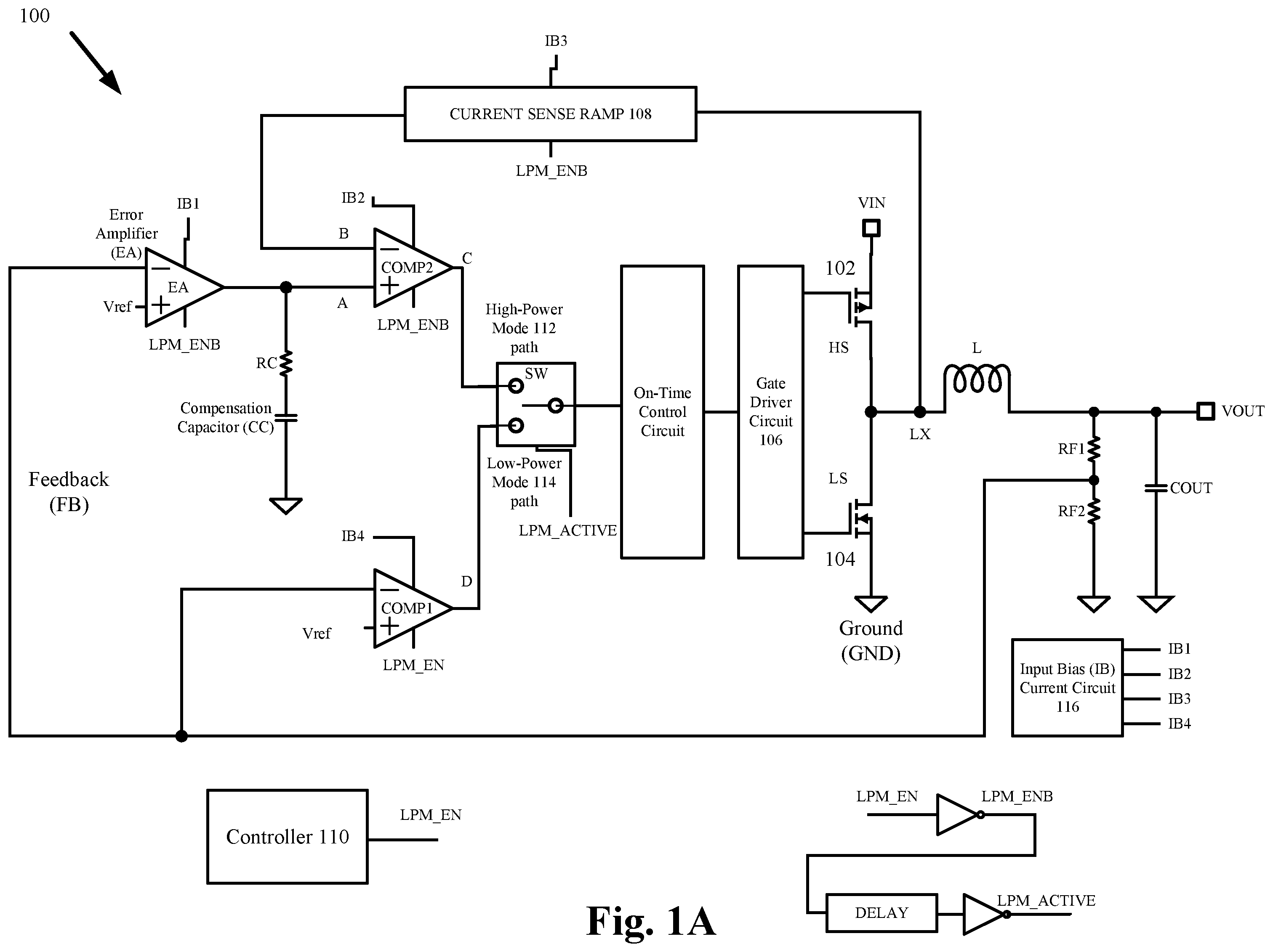Patent US12395082 — Switching regulator with quick start circuit configured to charge and discharge a capacitor to control a power mode — Figure 1