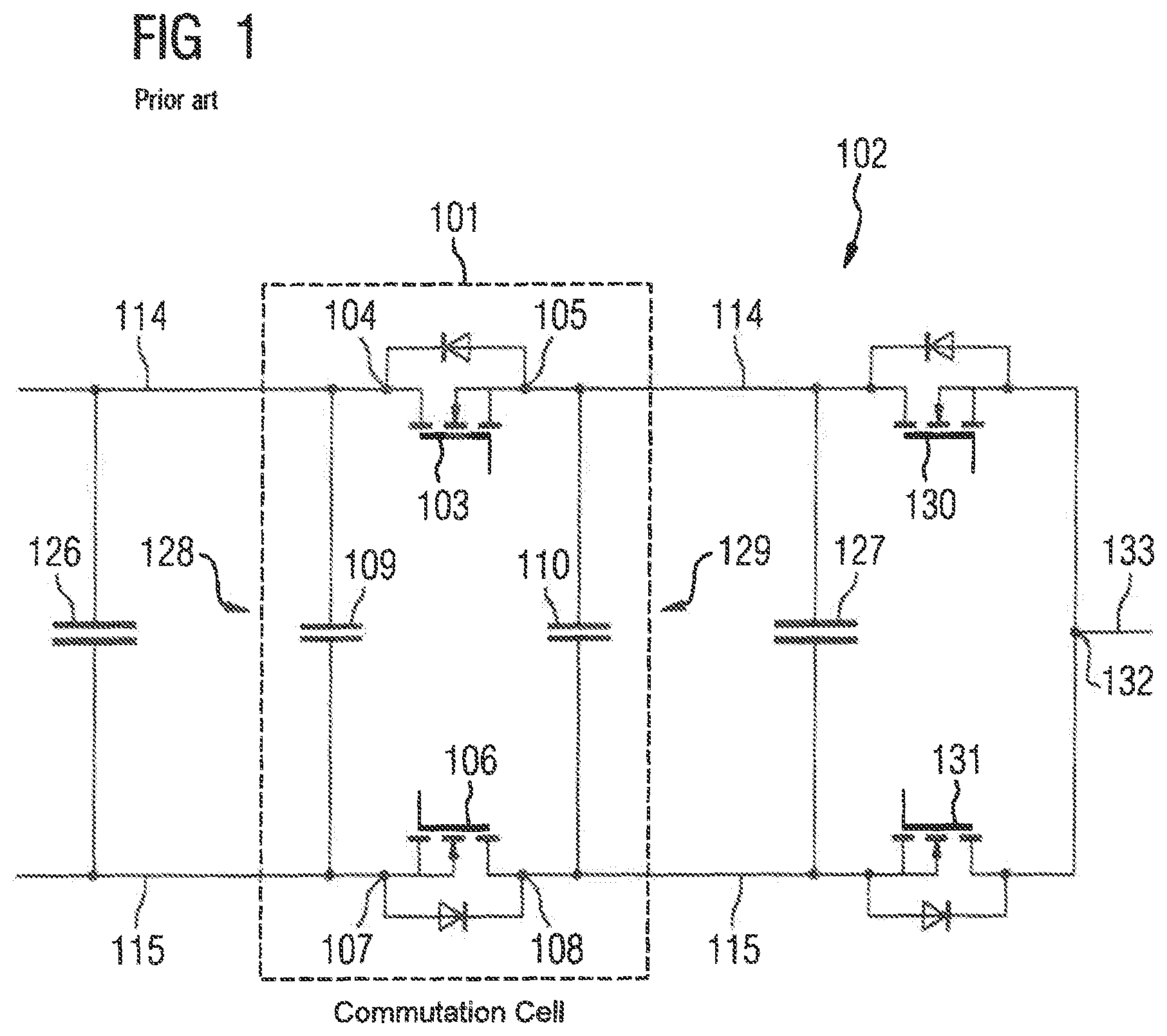 Patent US12395095 — Commutation cell, flying capacitor module and multilevel converter — Figure 1