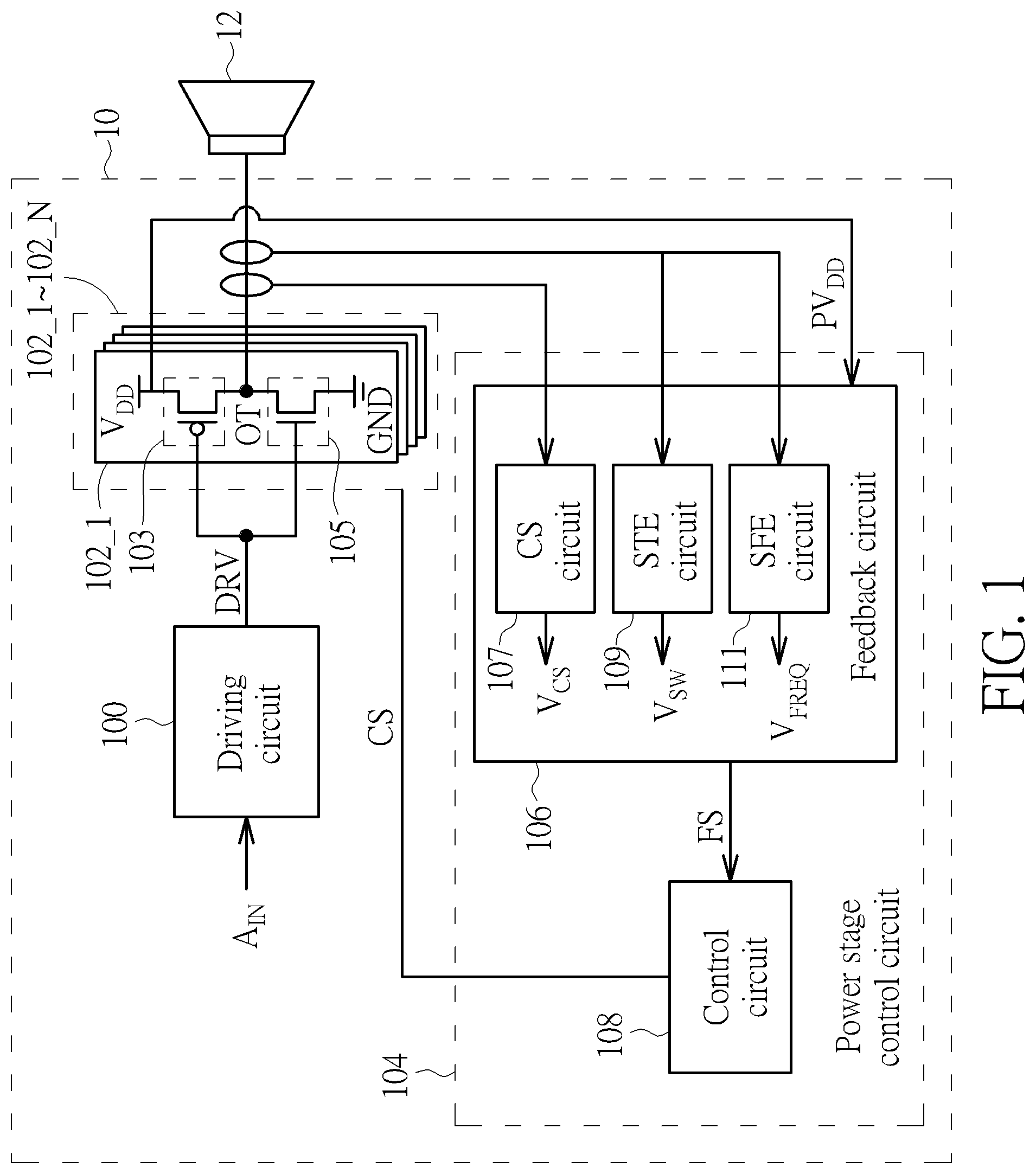 Patent US12395127 — Audio amplifier with feedback control — Figure 1
