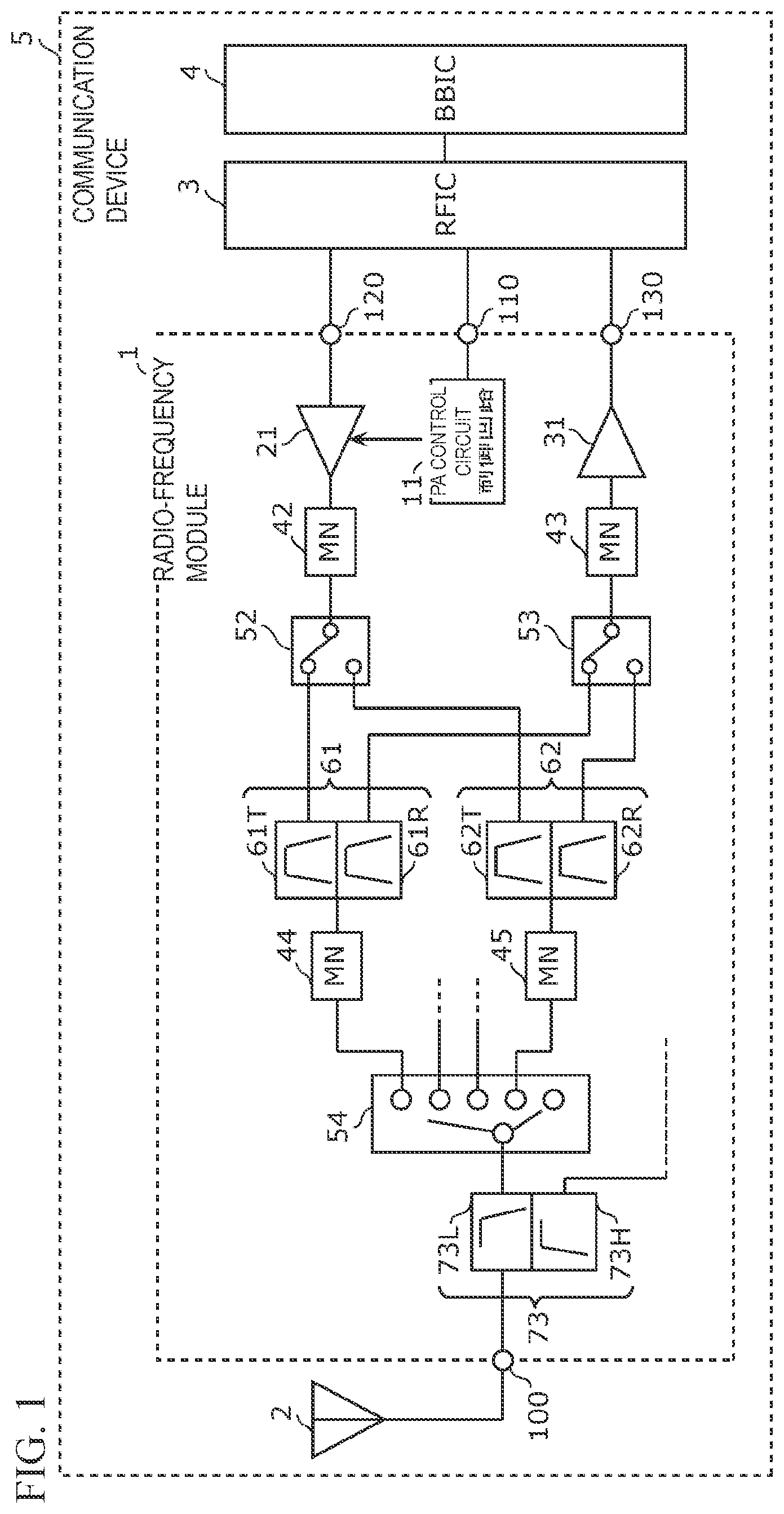 Patent US12395199 — Radio-frequency module and communication device — Figure 1