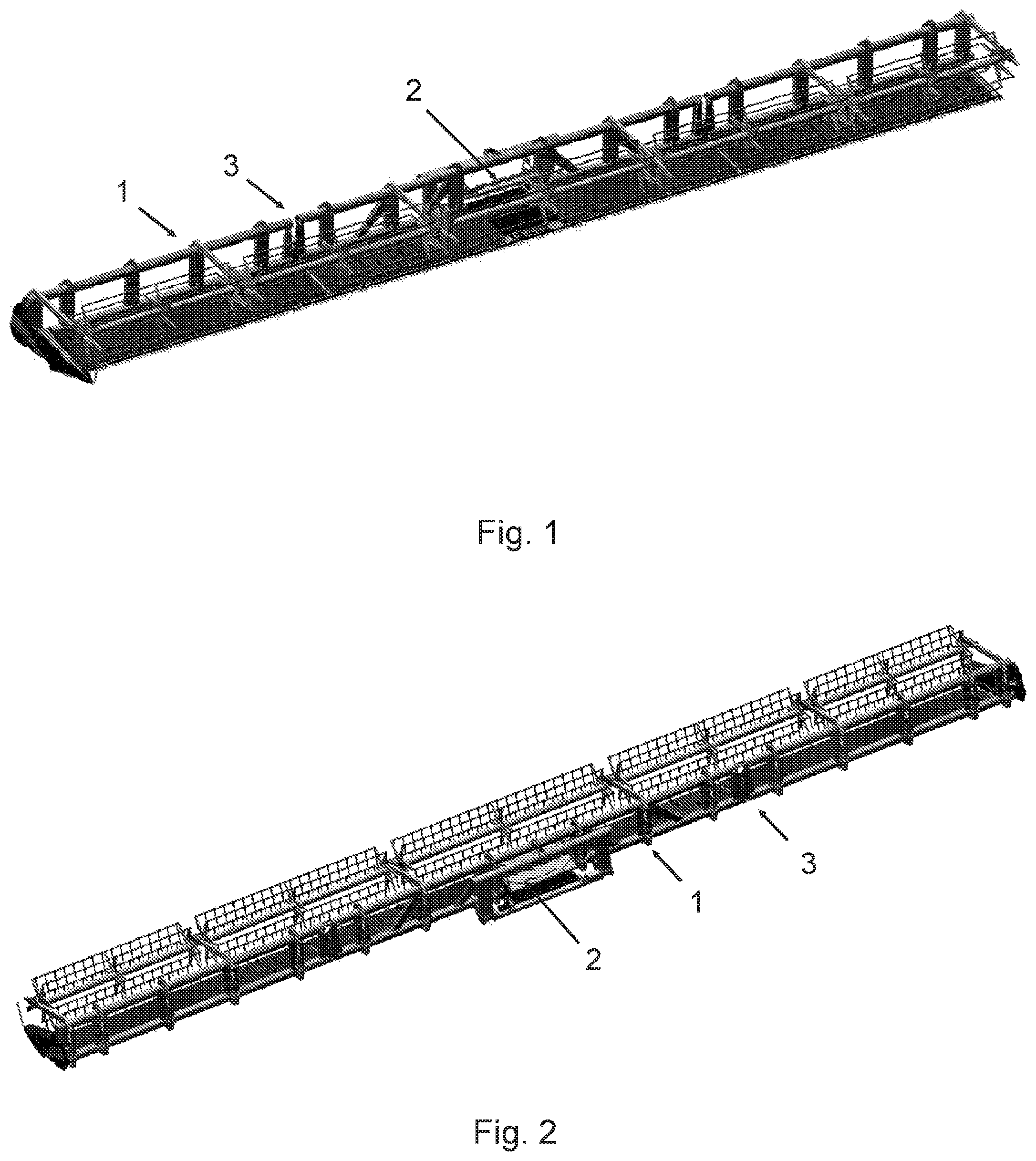 Patent US12396399 Figure 1 – Reel and cutter bar floating system for a combine harvester platform, combine harvester platform and agricultural machine