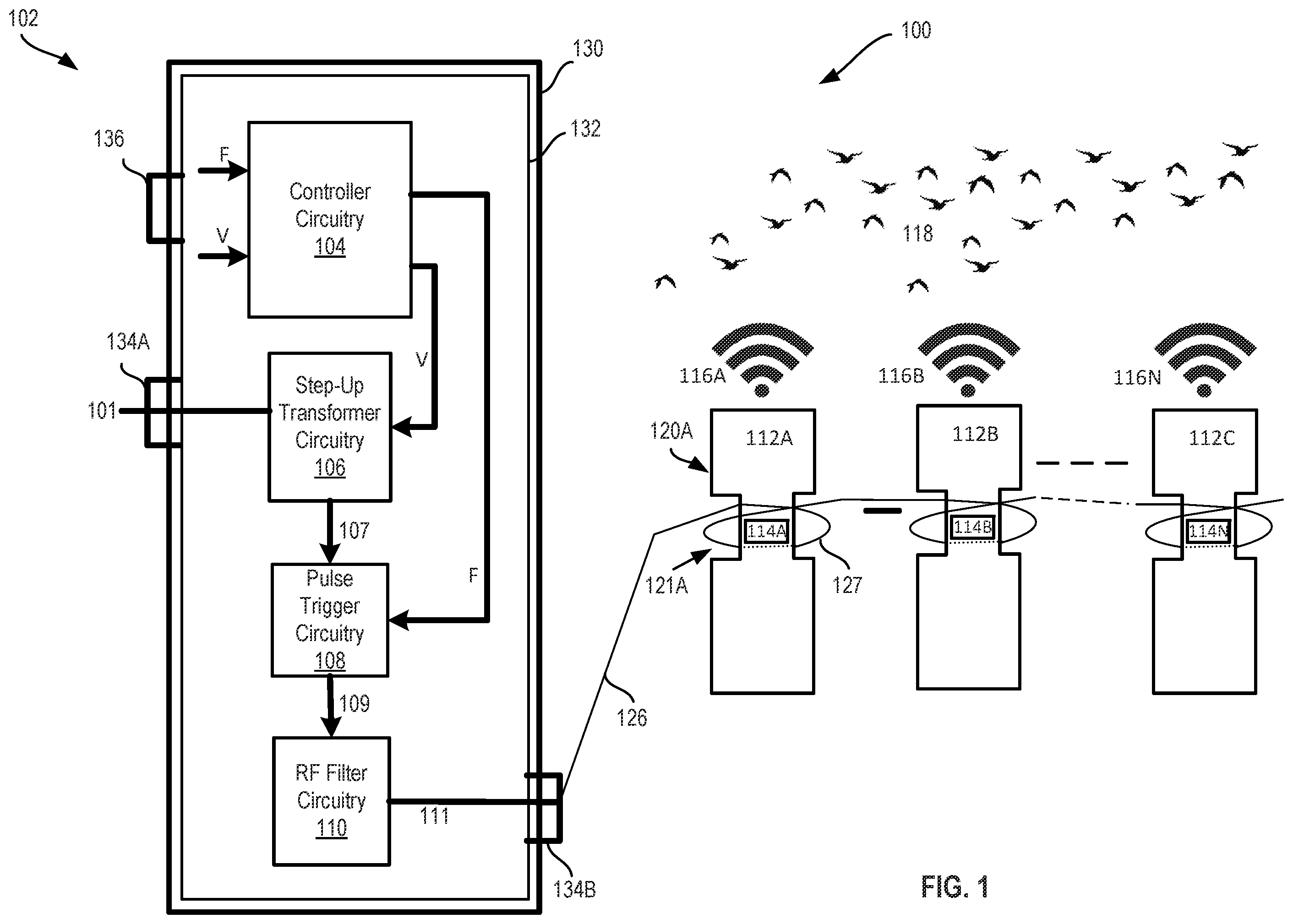 Patent US12396451 Figure 1 – Pest repellant system with compliant architecture