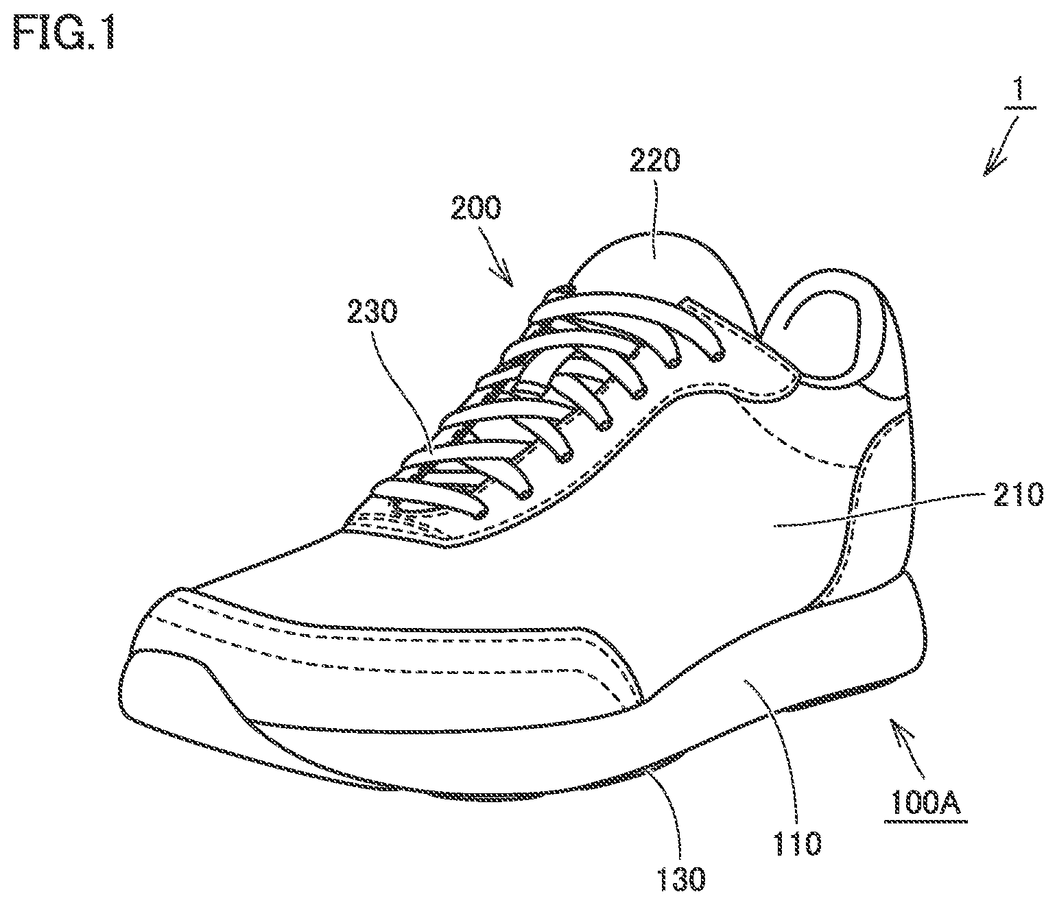 Patent US12396515 Figure 1 – Shoe sole and shoe