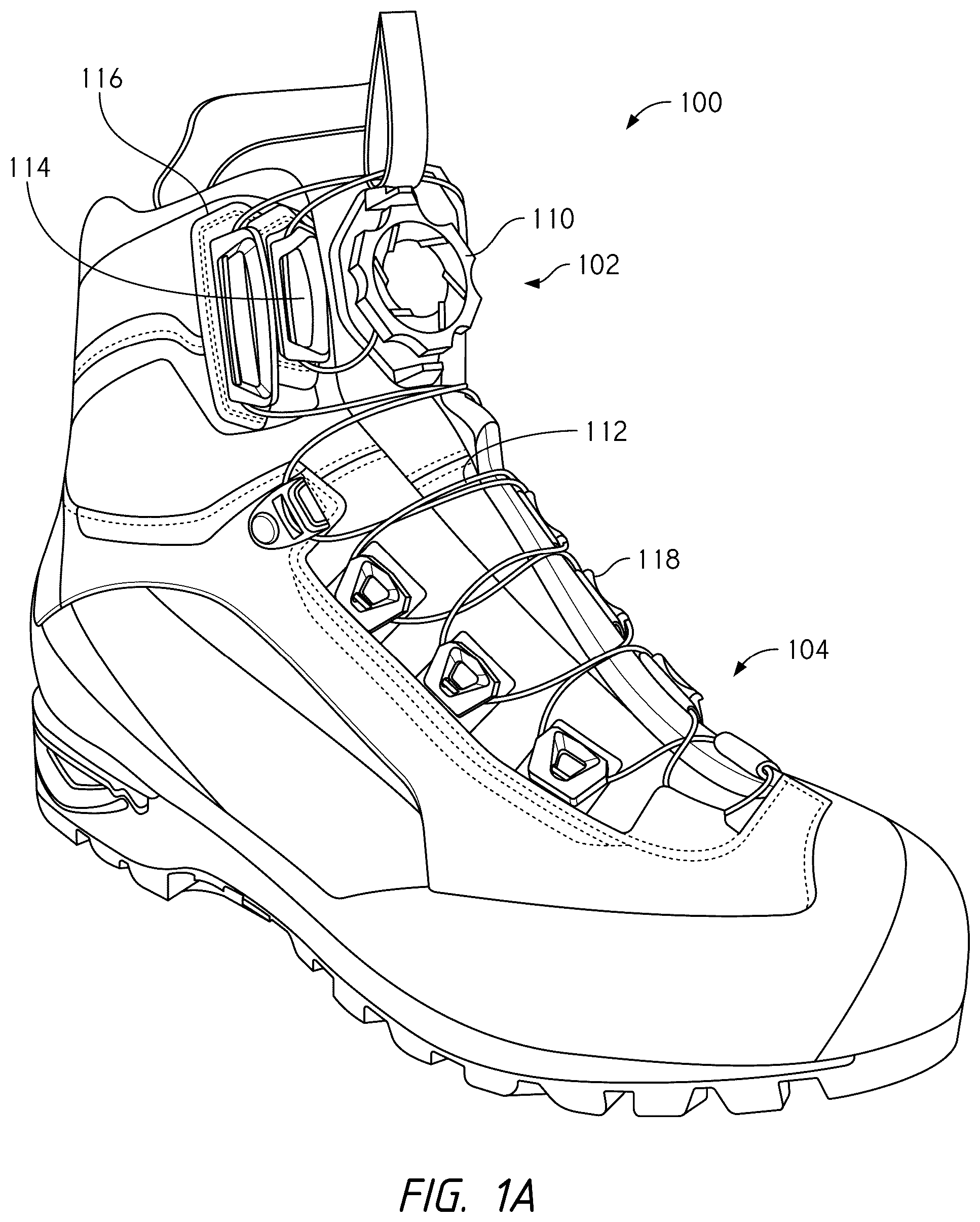Patent US12396520 — Configurations for footwear employing reel based closure systems — Figure 1