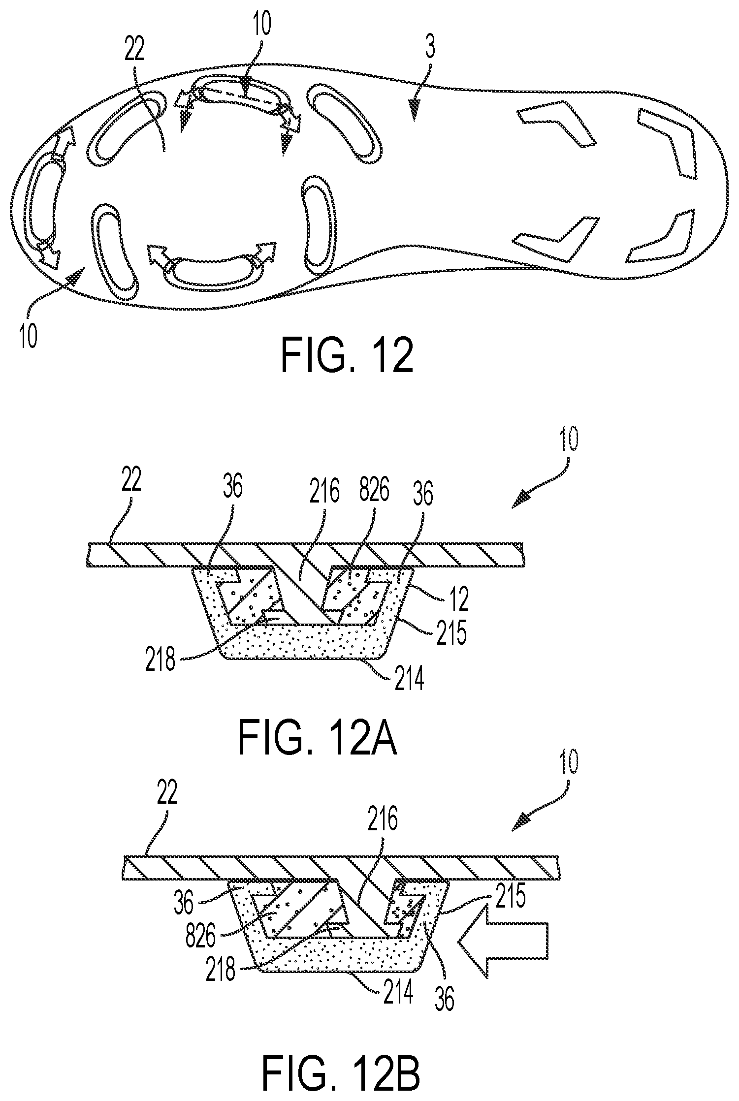 Patent US12396522 Figure 8 – Deflectable cleat system for footwear