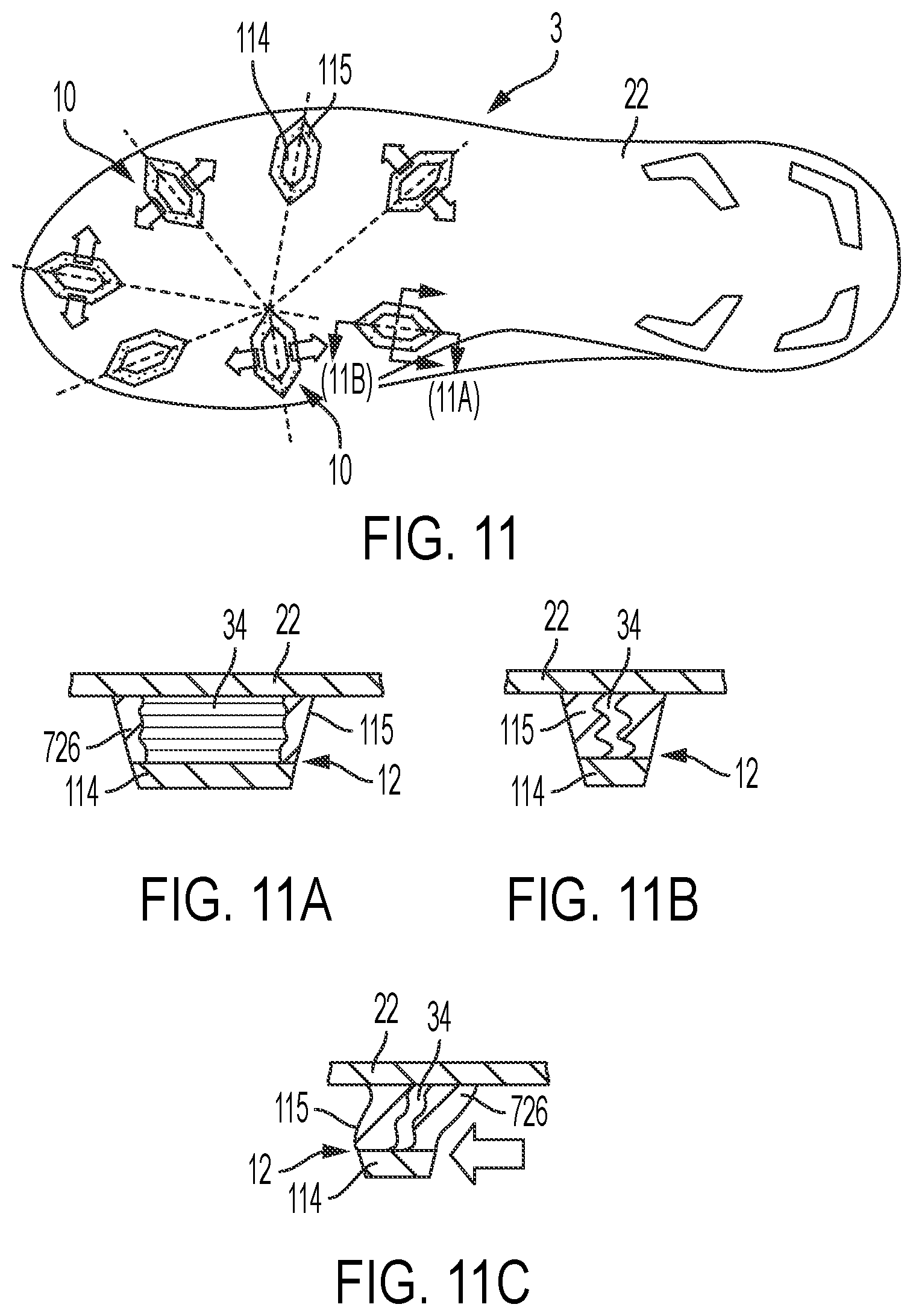 Patent US12396523 Figure 7 – Deflectable cleat system for footwear