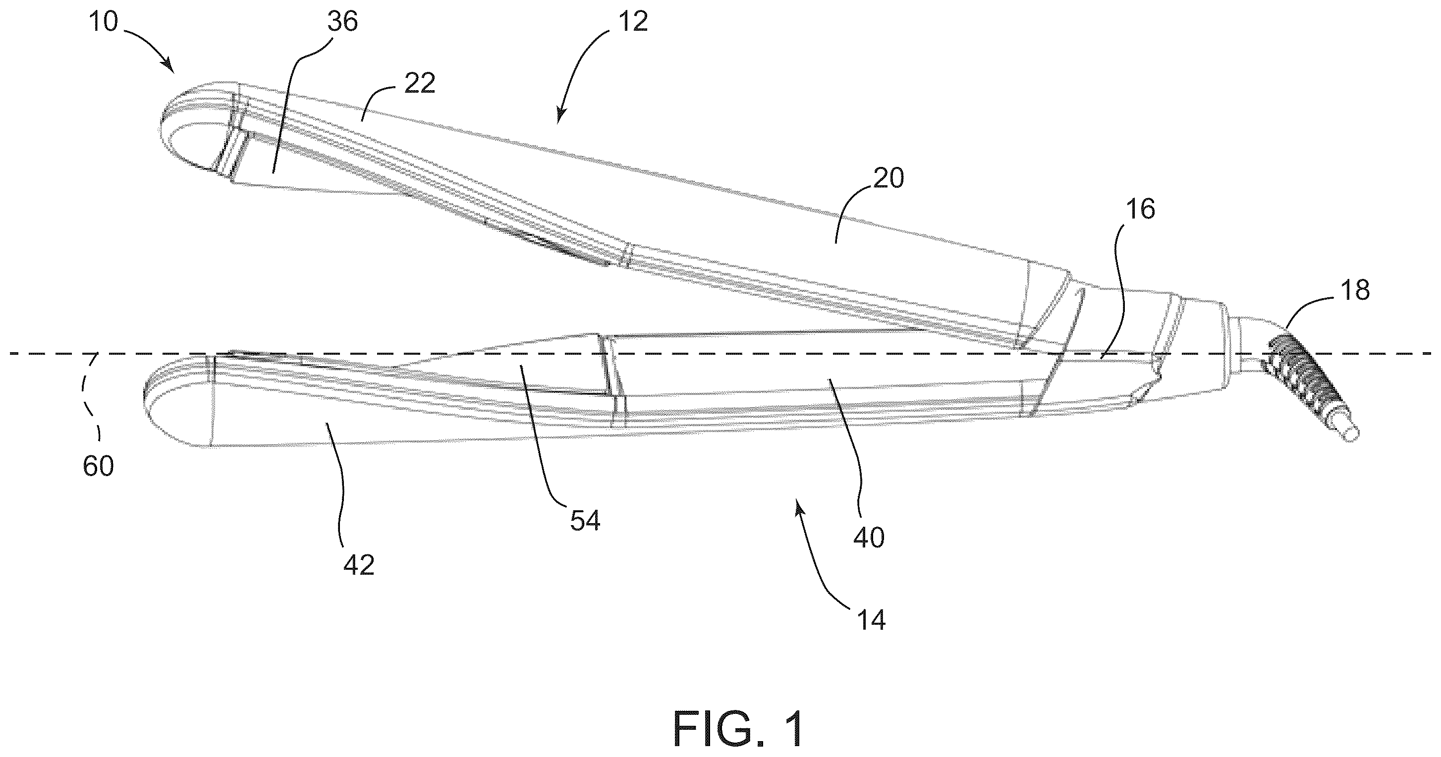 Patent US12396538 — Hair styler including hinged arms having twisted hair contact surfaces — Figure 1