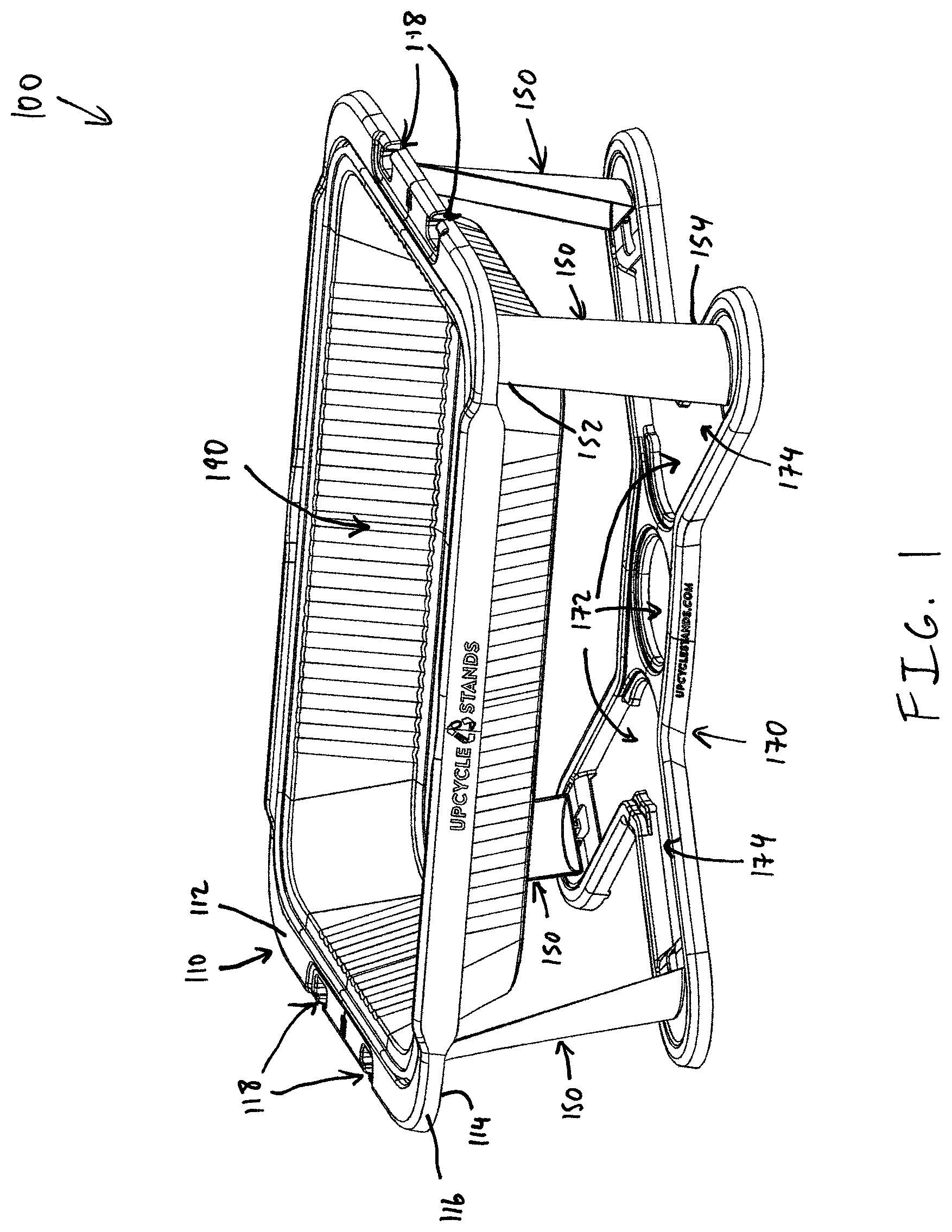 Patent US12396592 — Food tray chafing stand with hinging legs — Figure 1