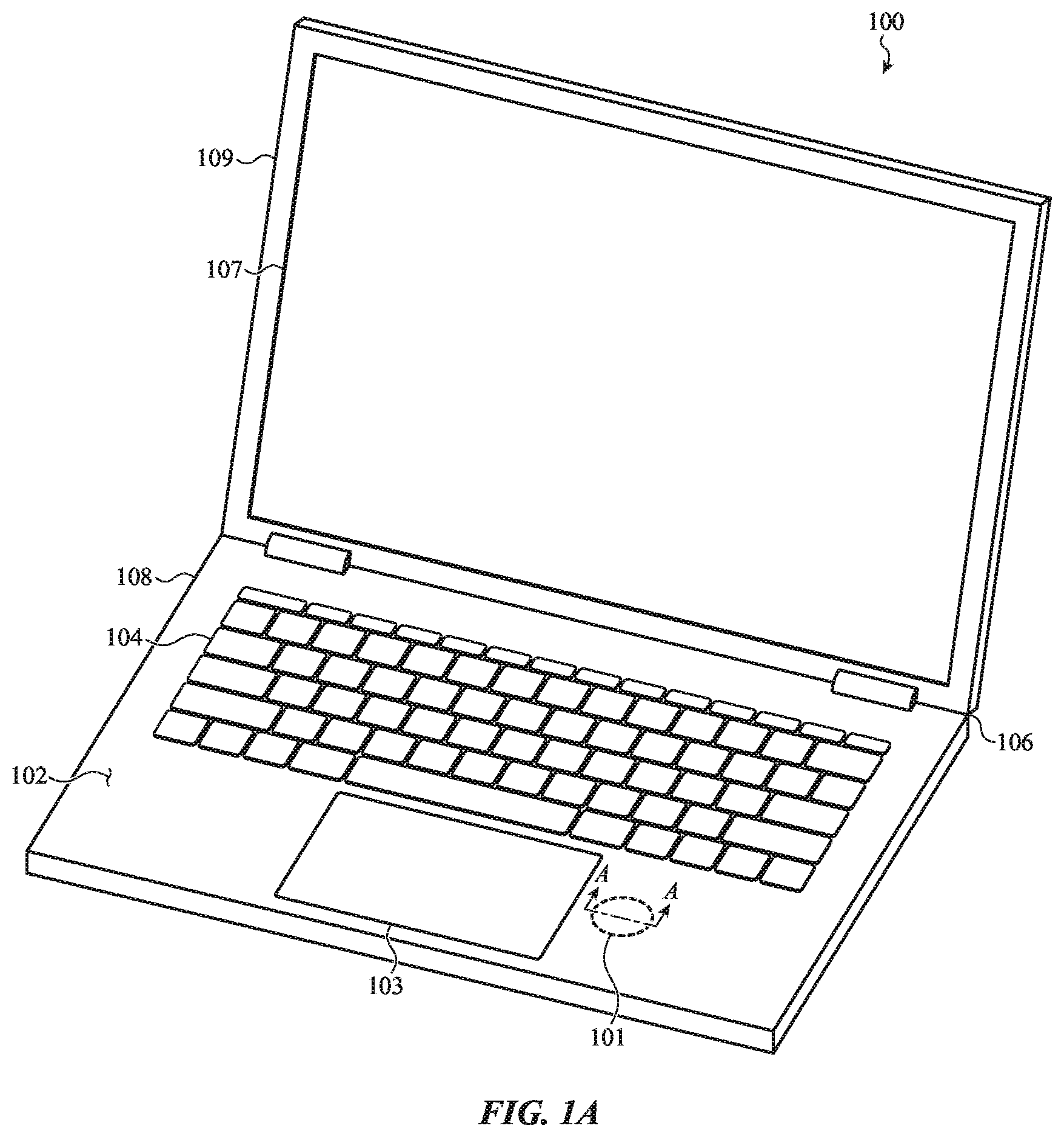 Patent US12396677 Figure 1 – Portable electronic device having an integrated bio-sensor