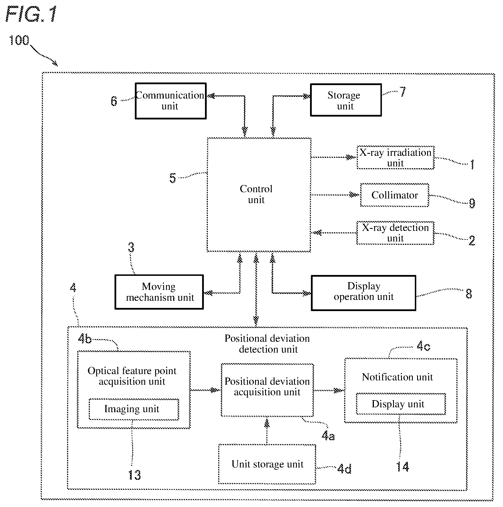 Patent US12396701 — X-ray imaging apparatus and positional deviation detection unit for X-ray imaging apparatus — Figure 1