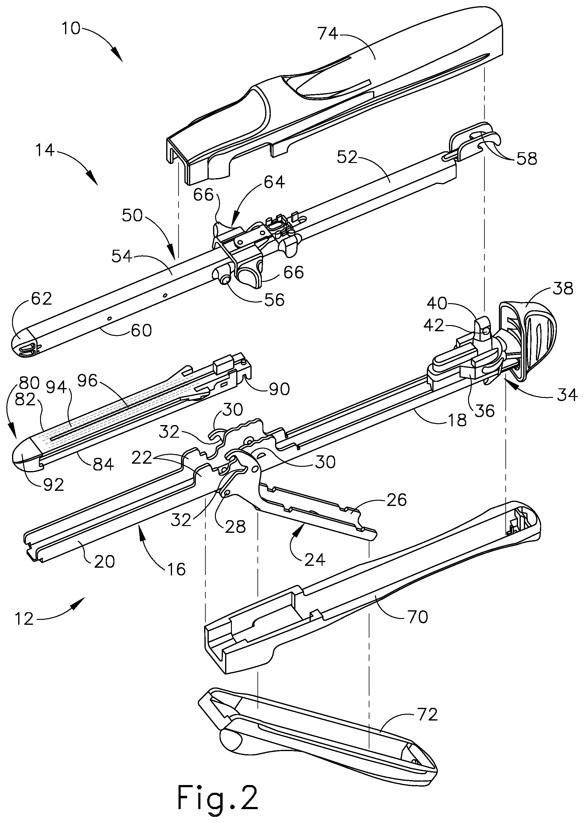 Patent US12396726 Figure 2 – Clamping assembly for linear surgical stapler