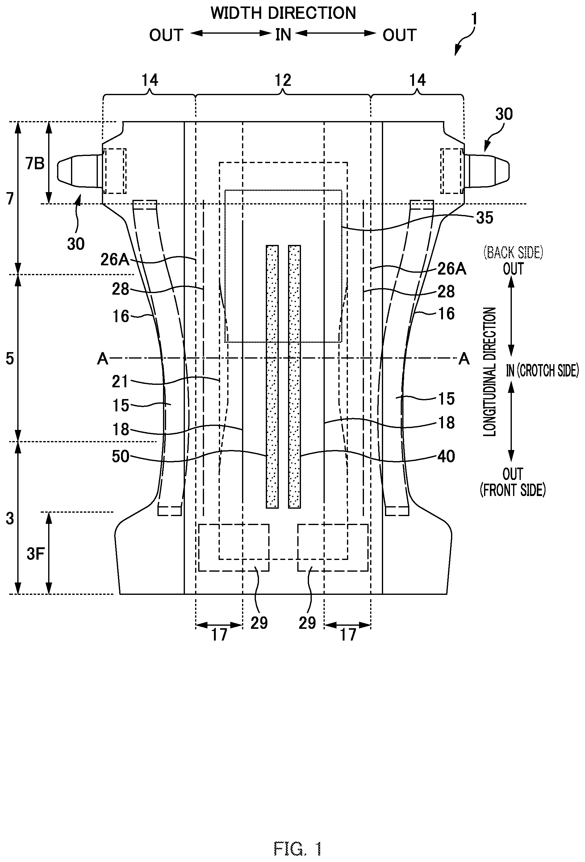 Patent US12396899 — Absorbent product provided with feces indicator and urine indicator — Figure 1