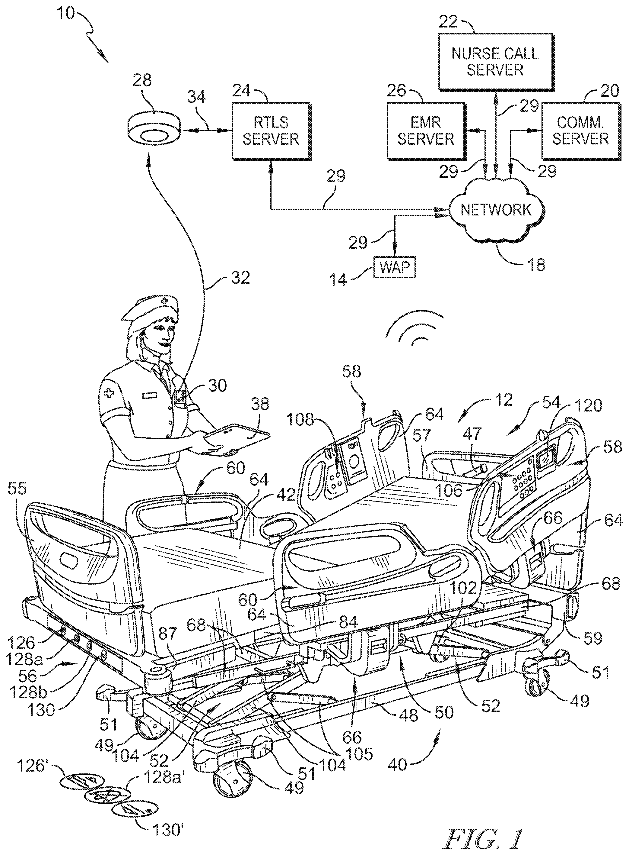 Patent US12396907 Figure 1 – Bed interface for manual location