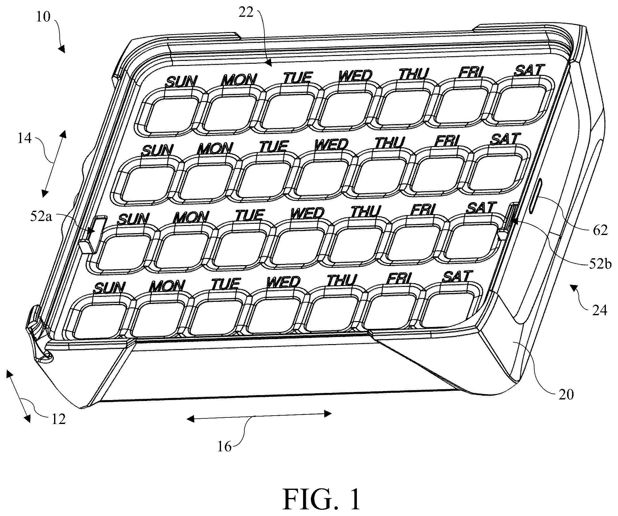 Patent US12396923 — Pill sorting container — Figure 1