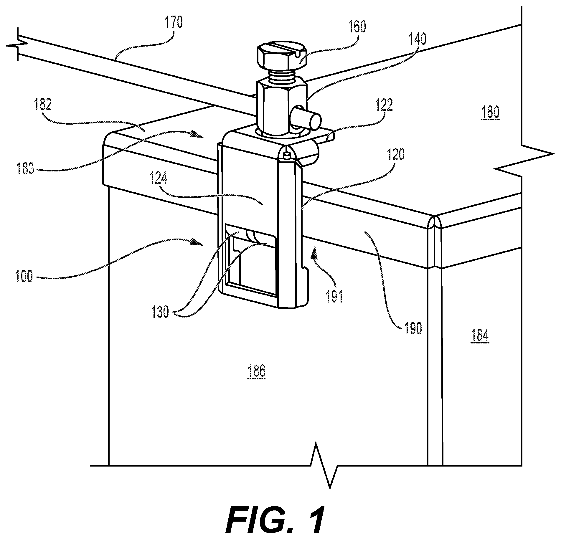 Patent US12401141 — Meter box ground clamp configured to prevent the clamp from moving off the meter box in response to a tightening torque — Figure 1