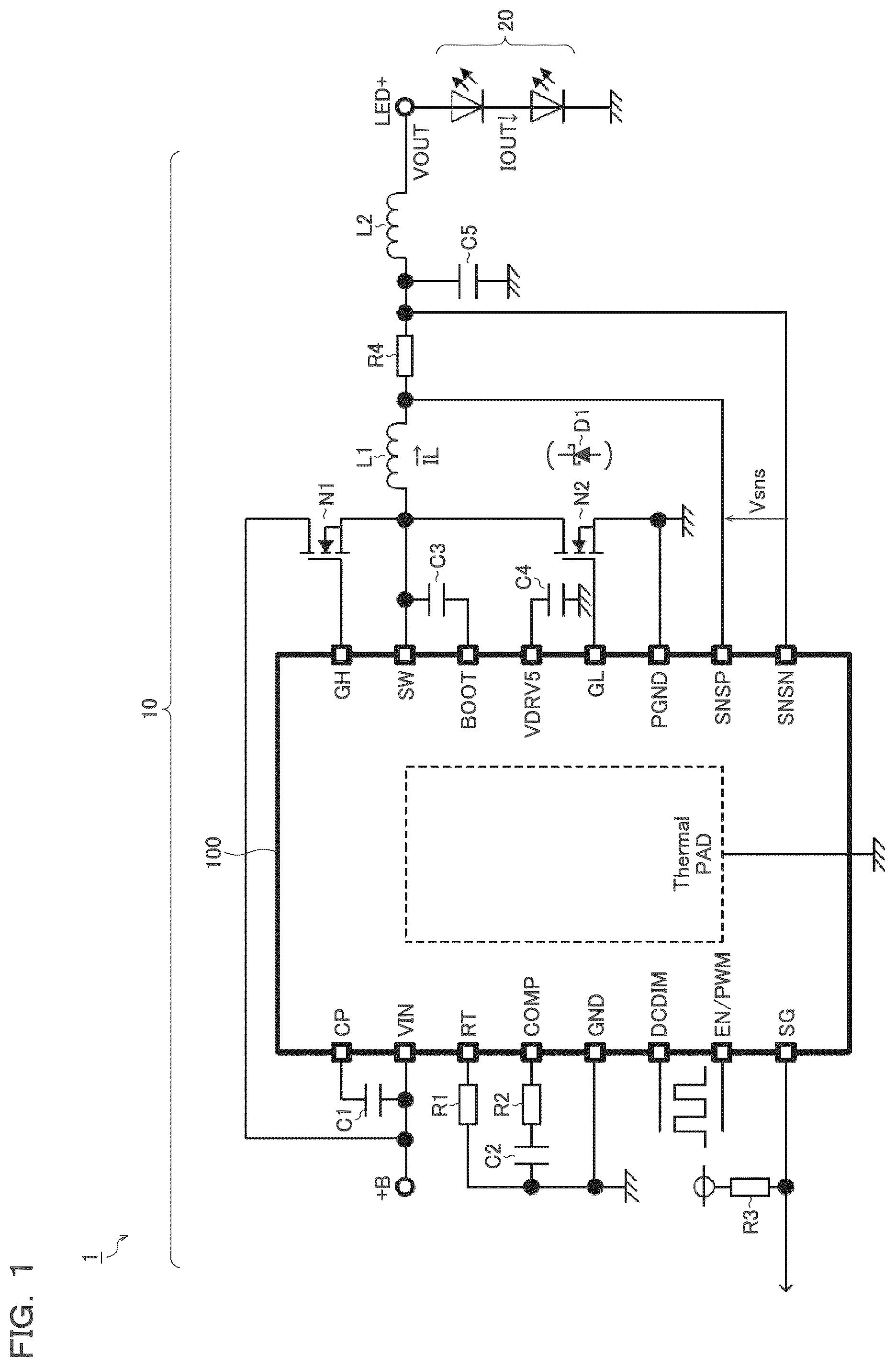 Patent US12401284 — Light-emitting element driving control device and light-emitting element driving circuit device — Figure 1