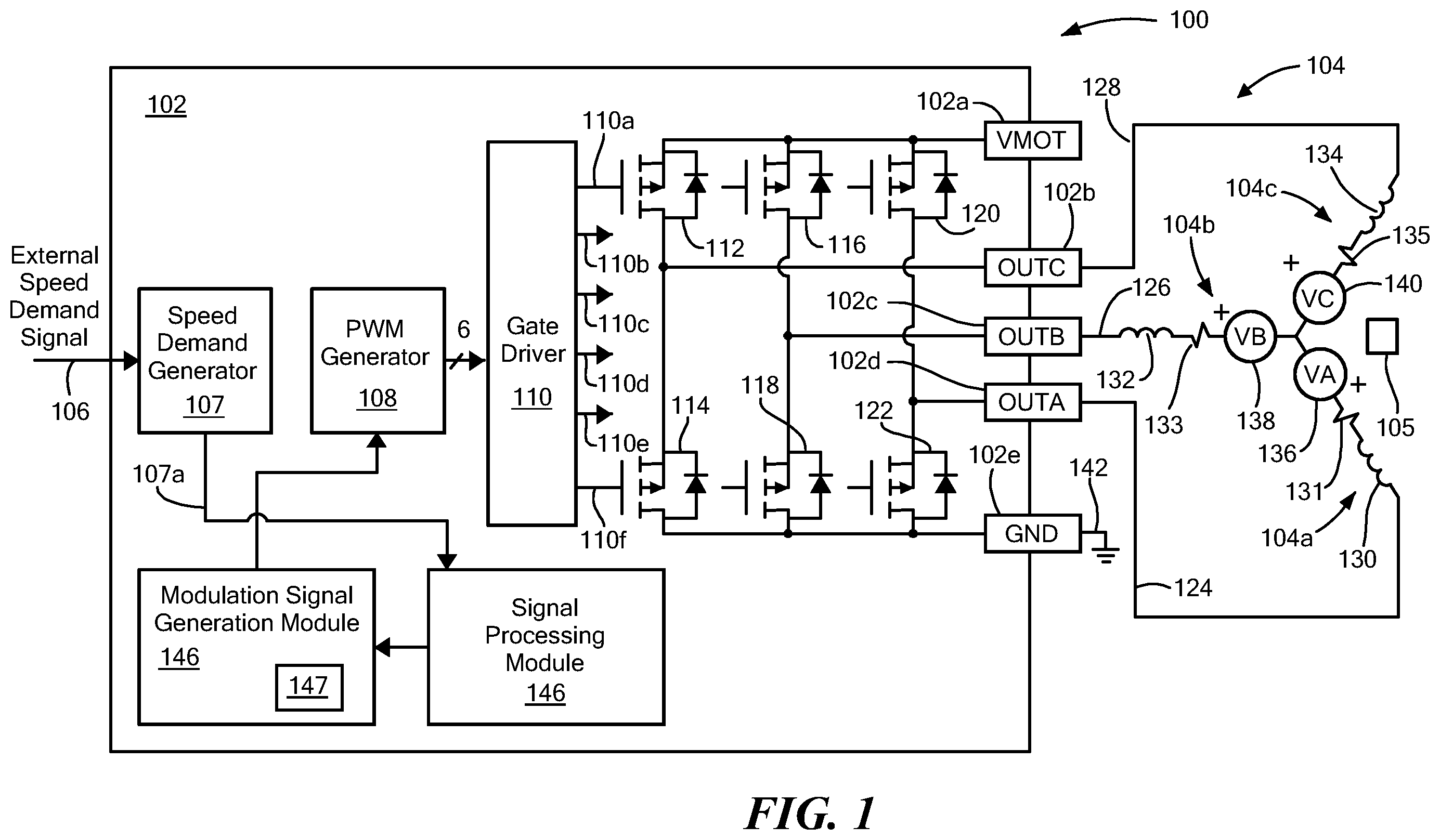 Patent US12401309 — Three-phase motor current measurement — Figure 1