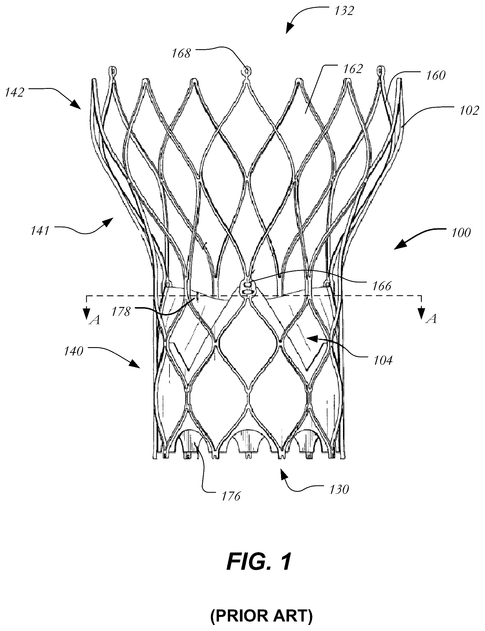 Patent US12403005 Figure 1 – Bowed runners and corresponding valve assemblies for paravalvular leak protection