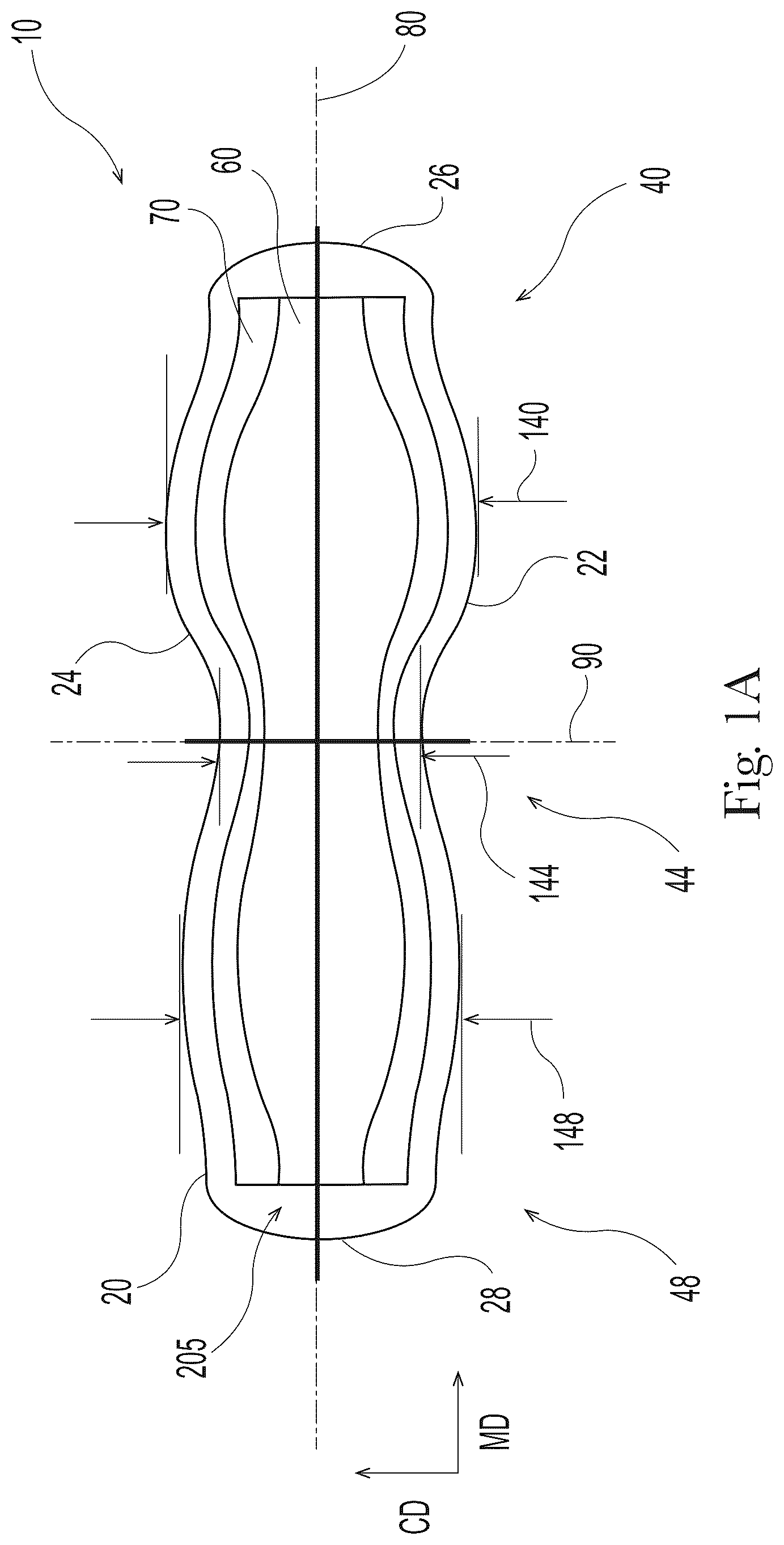 Patent US12403047 — Disposable absorbent articles including a first absorbent layer and a second absorbent layer — Figure 1