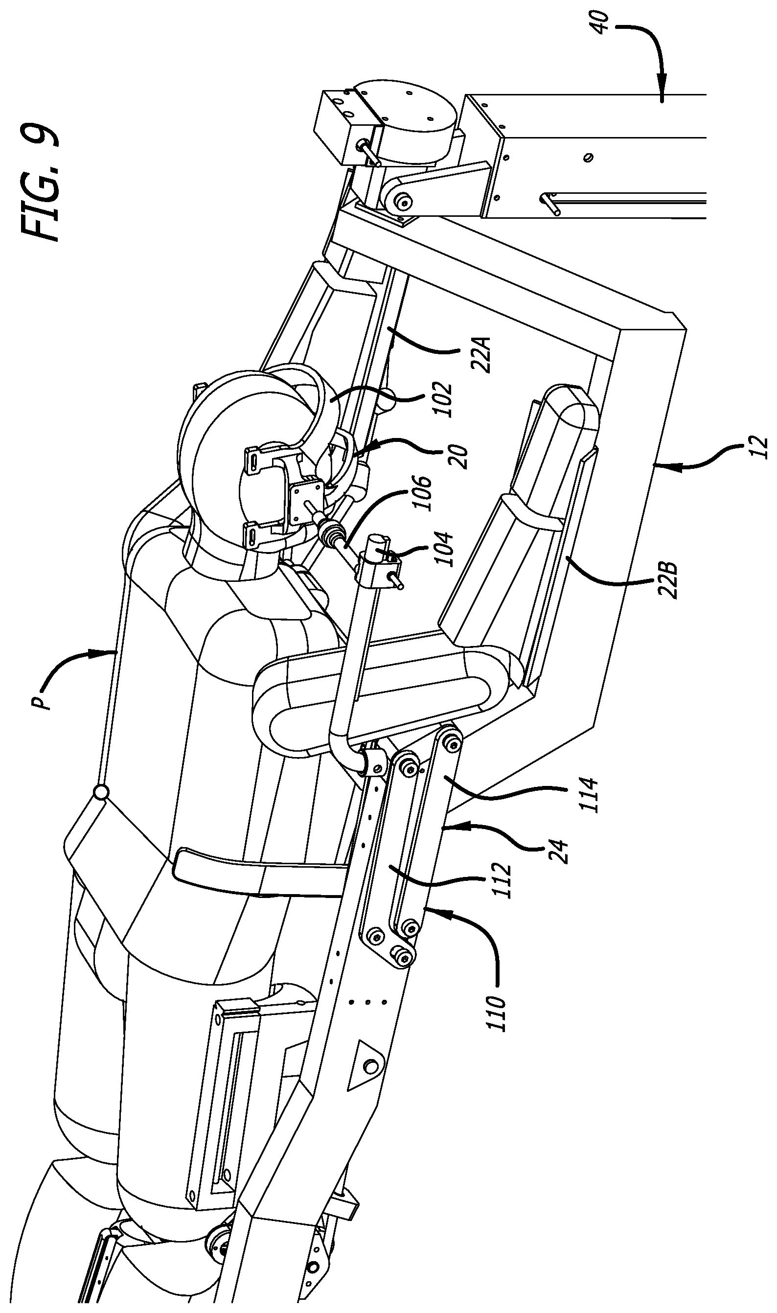 Patent US12403058 Figure 9 – Reconfigurable upper leg support for a surgical frame