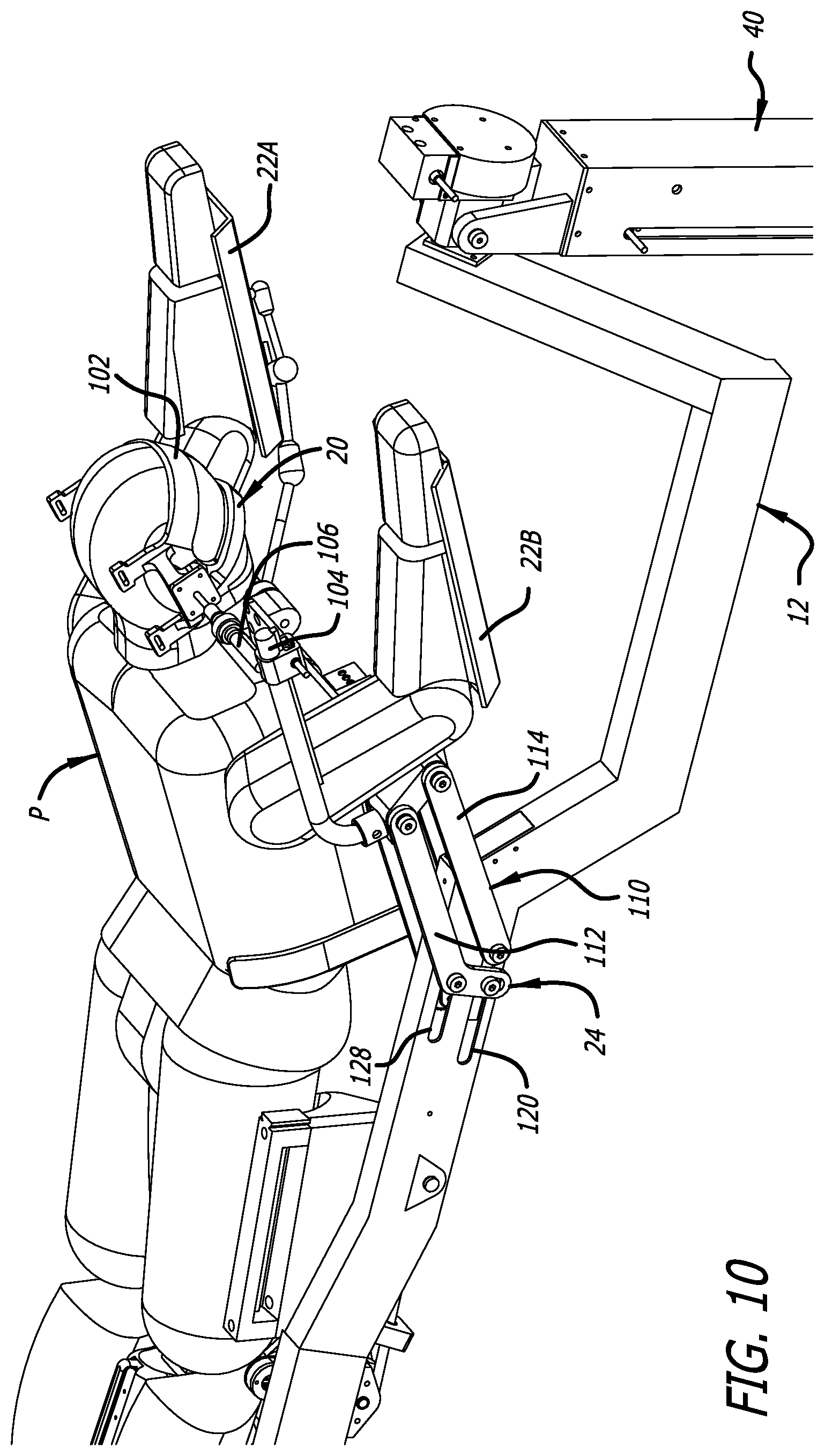 Patent US12403058 Figure 10 – Reconfigurable upper leg support for a surgical frame