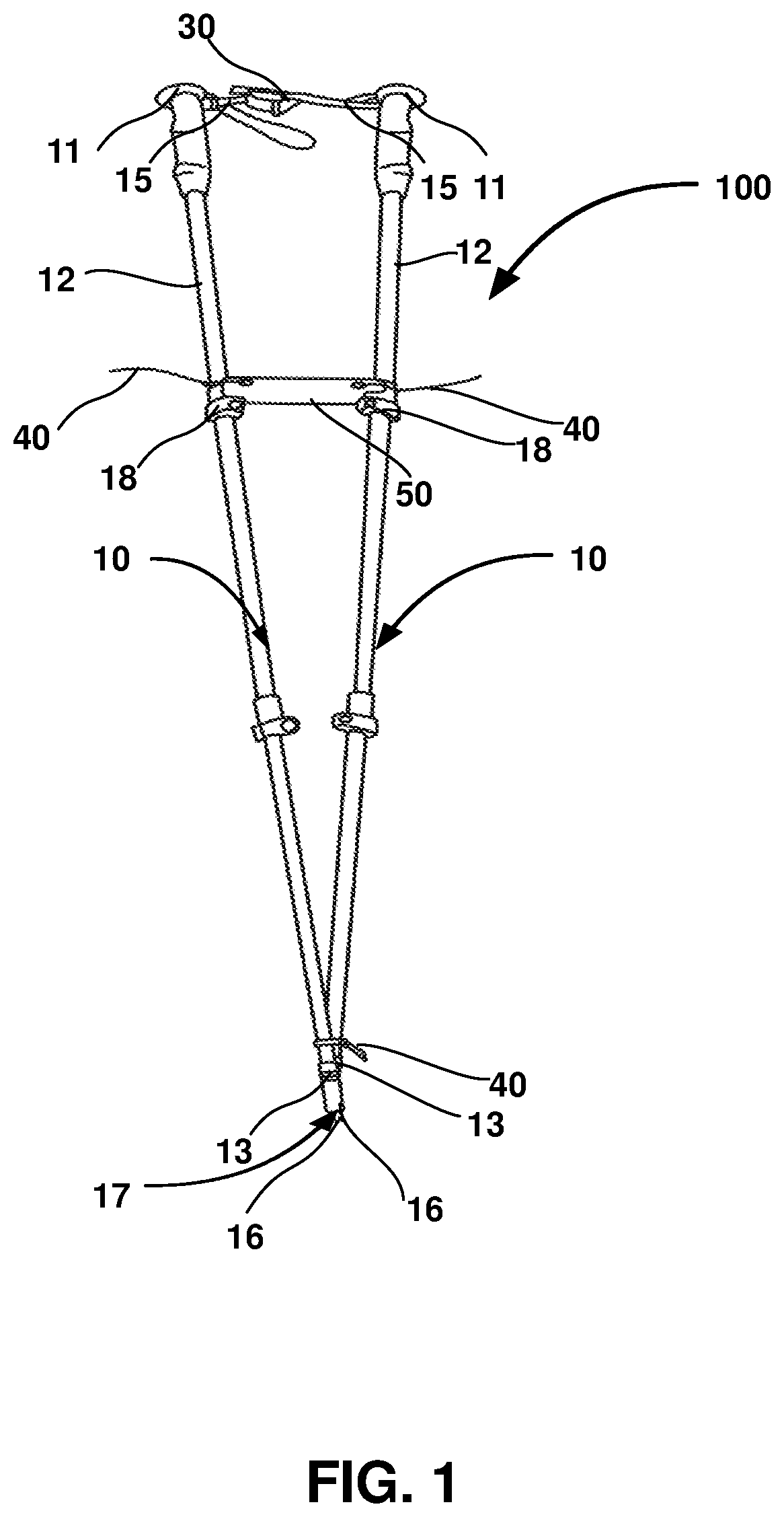 Patent US12403062 — Crutch assembly constructed using a pair of hiking poles — Figure 1