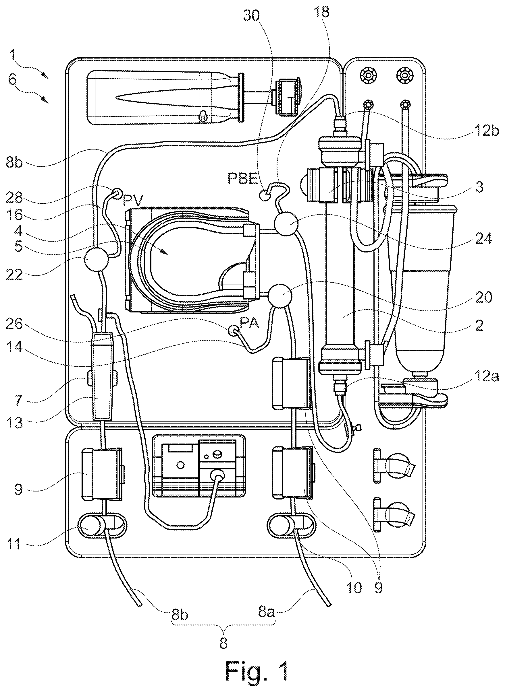 Patent US12403232 — Extracorporeal blood treatment machine comprising a poka-yoke for a pressure sensor — Figure 1