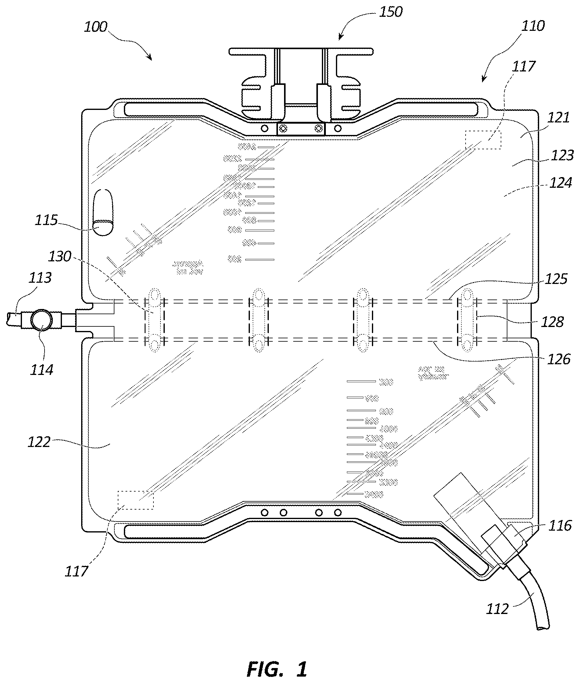 Patent US12403233 — Dual drainage bag, assemblies, and related methods — Figure 1