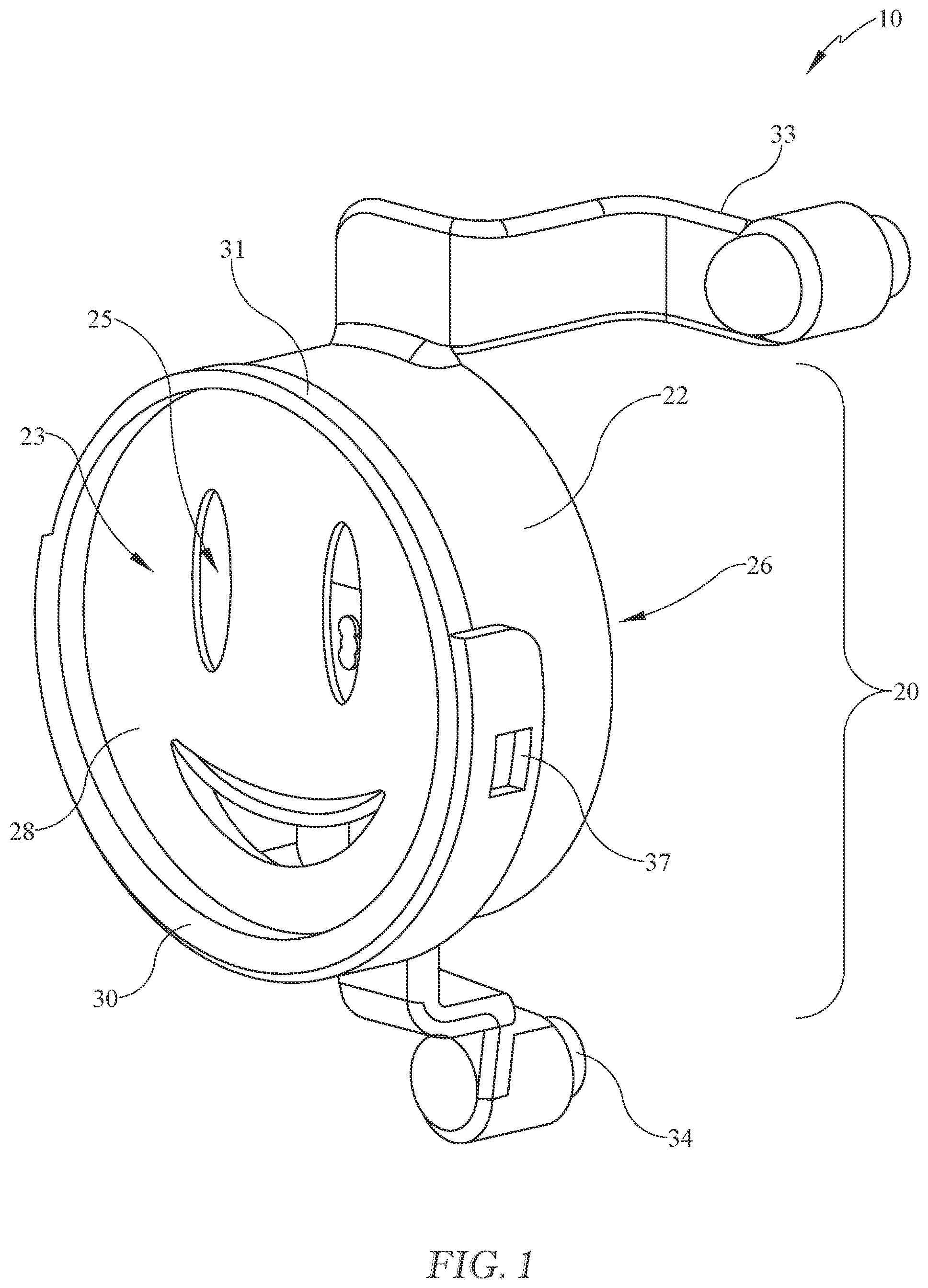 Patent US12403411 — Animated bubble toy customizable and activated by the attachment of an accessory — Figure 1