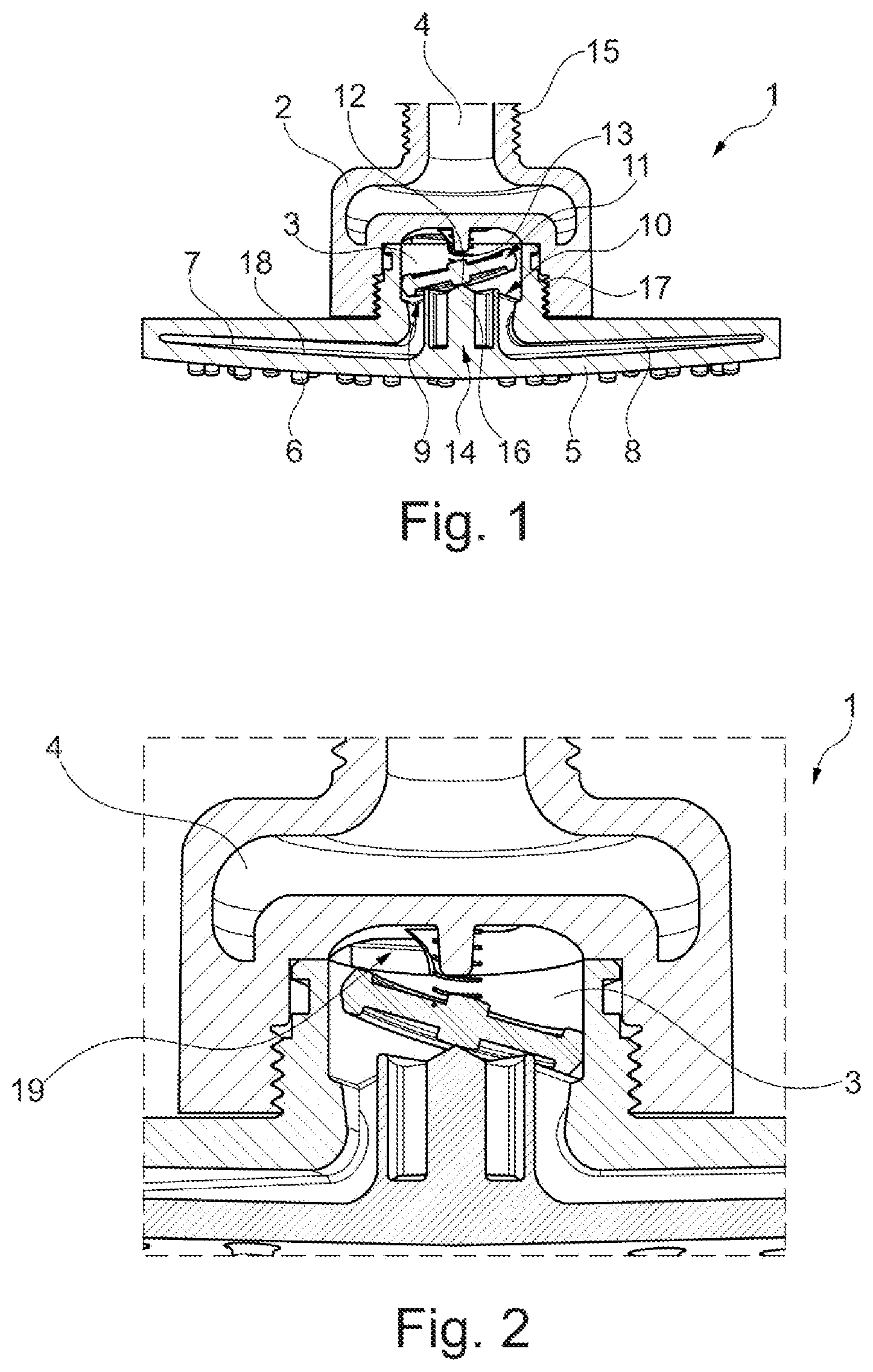 Patent US12403485 — Sanitary shower with a pulsation disc — Figure 1