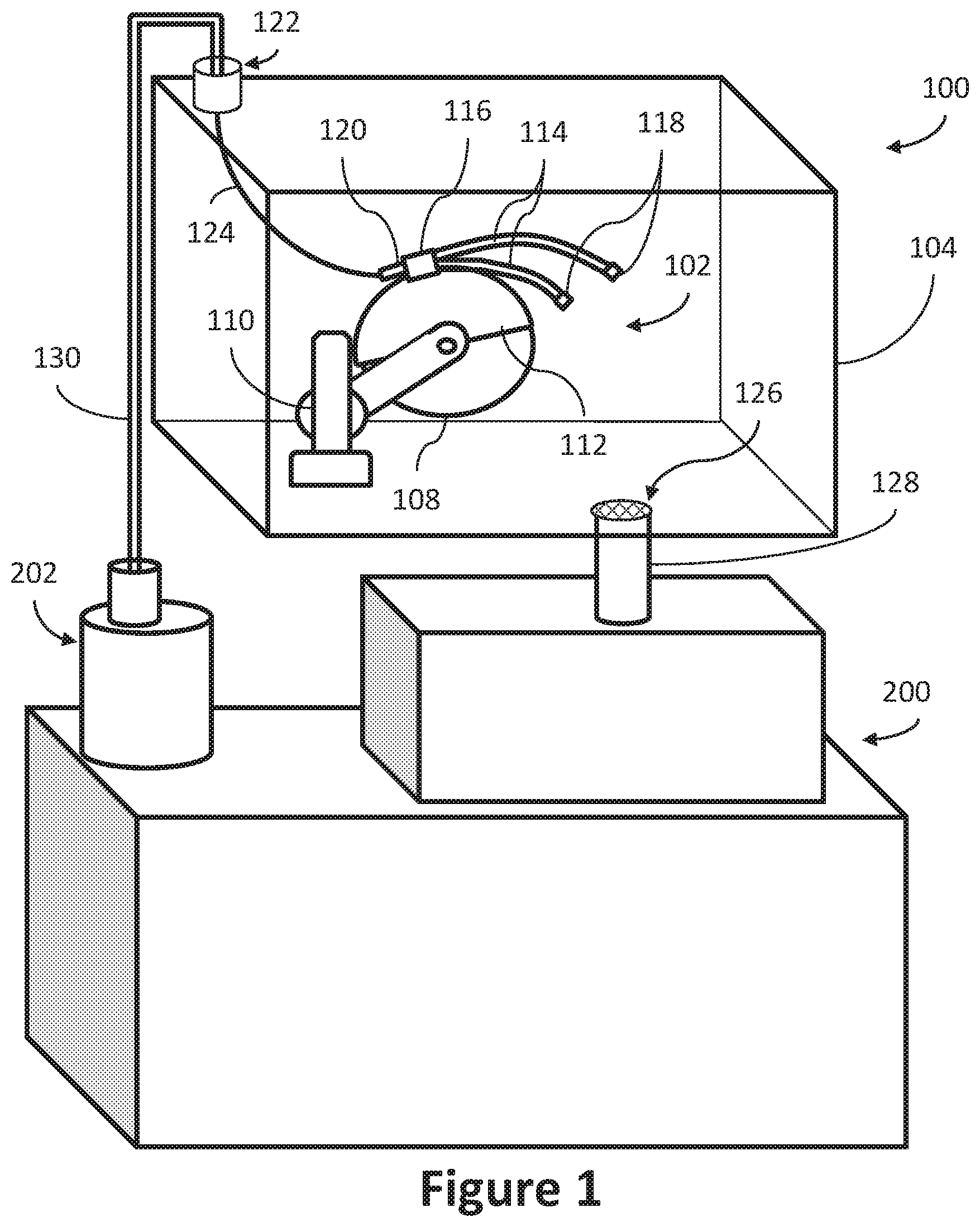 Patent US12403539 Figure 1 – Standpipe recirculation systems for material removal machines